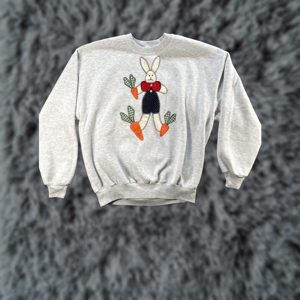 Jerzees VINTAGE Jerzees Sweatshirt Womens XL Gray Bunny Carrot Easter Crewneck USA 90s Mens Size XL / US 12-14 / IT 48-50 - 1 Thumbnail