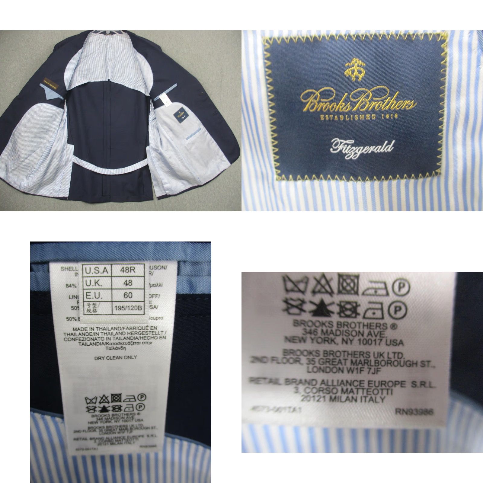 Brooks Brothers Brooks Brothers Blazer Mens 48R Navy Wool Mohair Fitzgerald Single-Breasted Notch Lapel 2-Button Formal Suit Jacket Size 48R - 8 Thumbnail