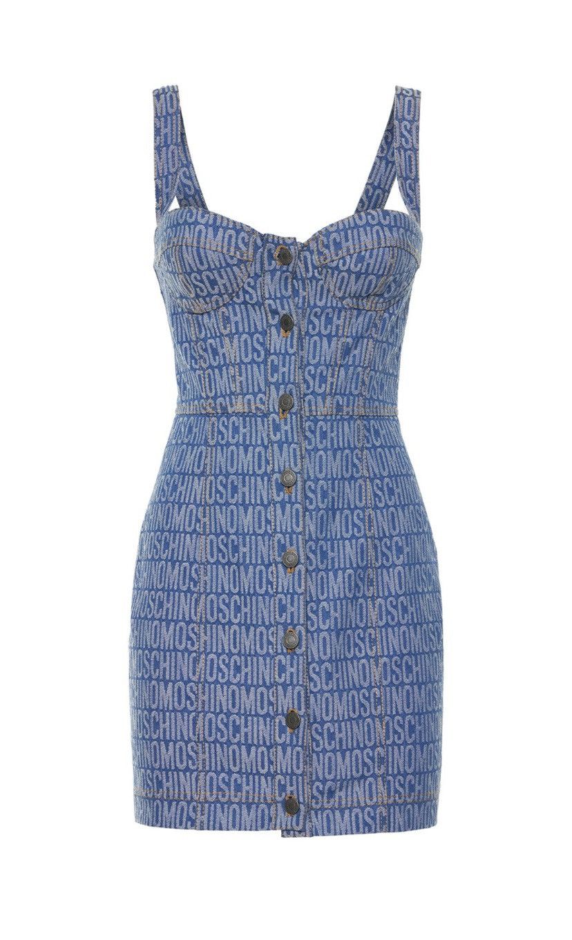 Moschino MOSCHINO Denim Jacquard Logo Bustier Mini Dress Size S / US 4 / IT 40 - 1 Thumbnail
