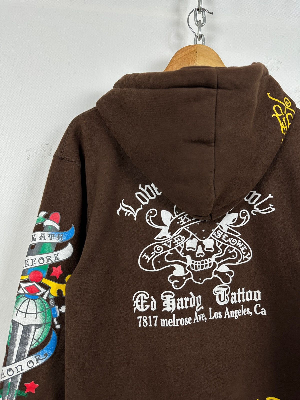Ed Hardy Vintage Ed Hardy Rhinestones Skull Zip Up Brown Hoodie Size US M / EU 48-50 / 2 - 17 Thumbnail