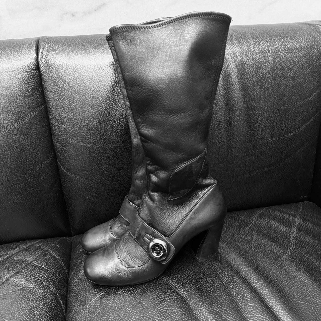 Prada Prada archive leather boots asymmetric heel button detail. Size US 7.5 / IT 37.5 - 4 Thumbnail