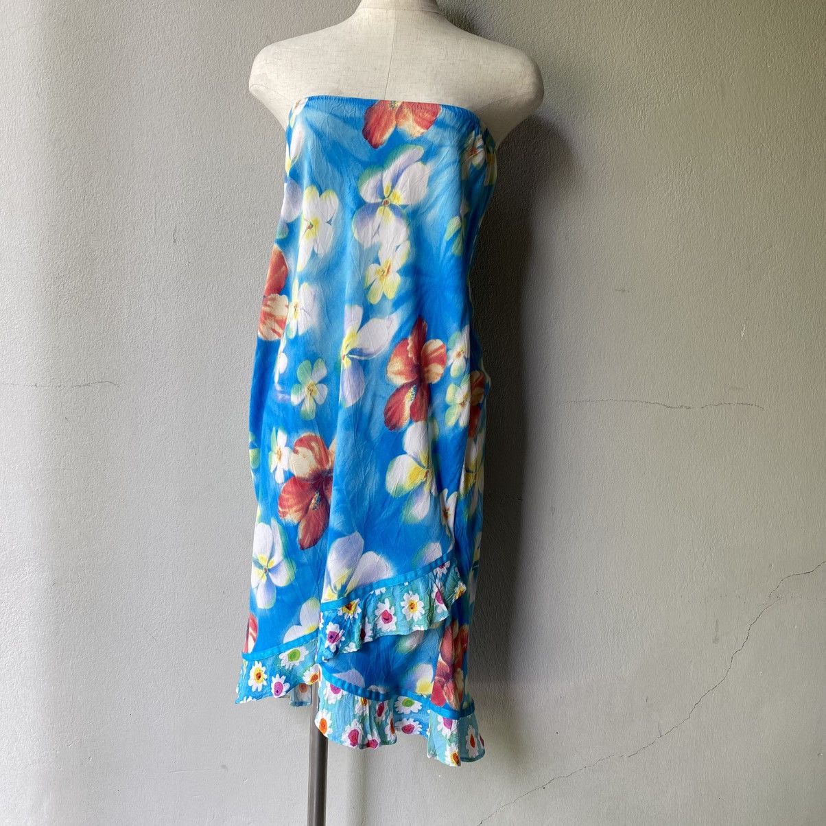 Jams World JAMS WORLD Bright Blue Floral Midi Skirt with Ruffle Trim Size 33" - 13 Thumbnail