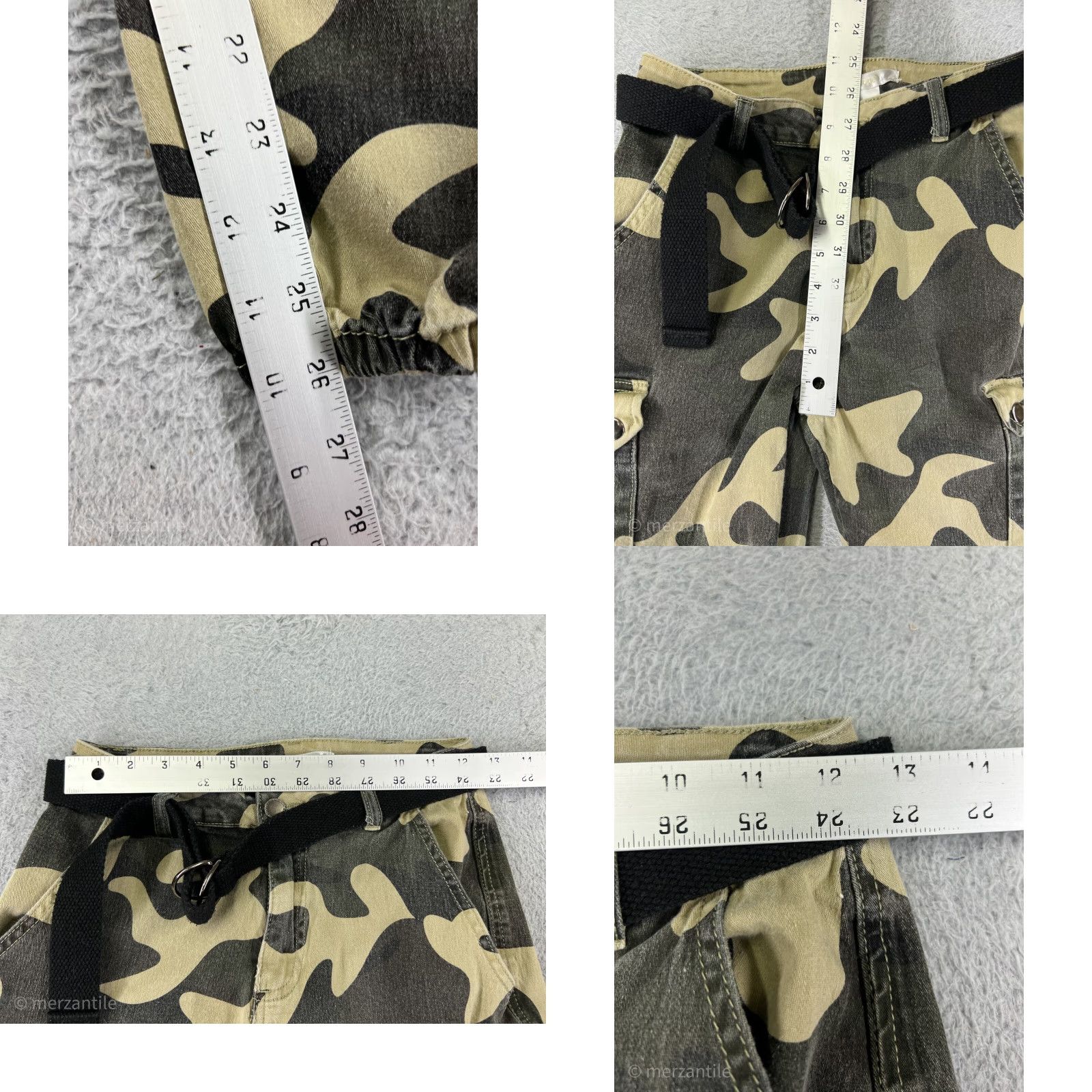 Vintage Revamped Womens Jeans Camouflage Cotton Blend Ramie Belted Tapered Regular Inseam 26 Olive Green XS Boys? Size 26" / US 2 / IT 38 - 9 Thumbnail