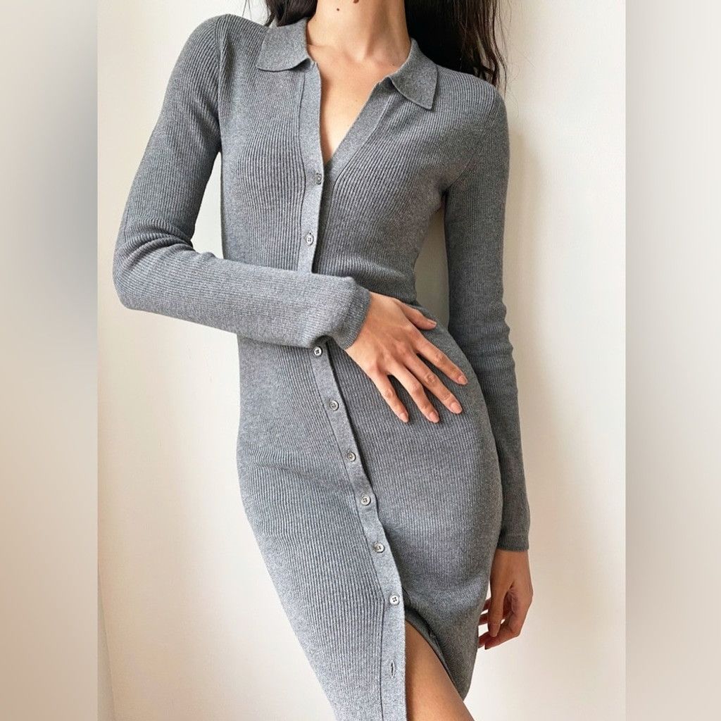Aritzia Wilfred Cove Ribbed Dress in Grey Size XS Size XS / US 0-2 / IT 36-38 - 1 Thumbnail