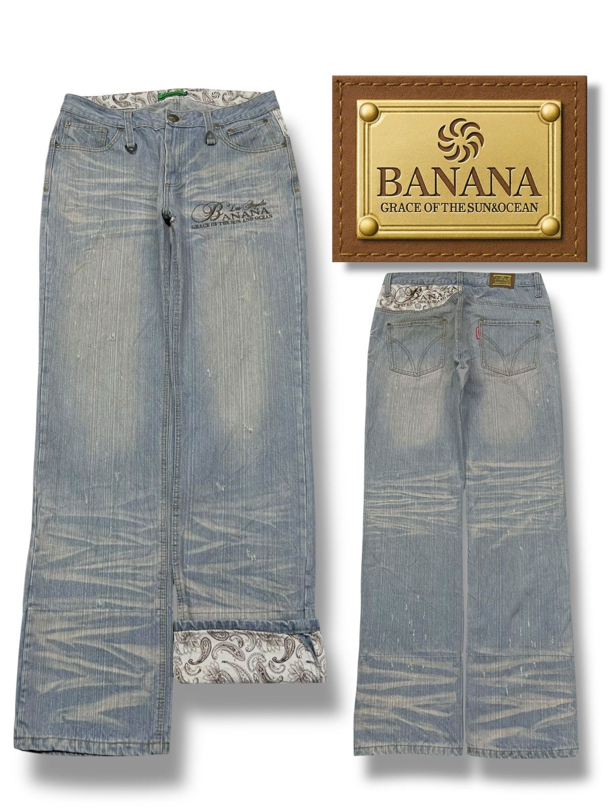 Japanese Brand Baggy Vintage 00s Banana Seven Paisley Retro Streatwear Size US 35 - 1 Thumbnail