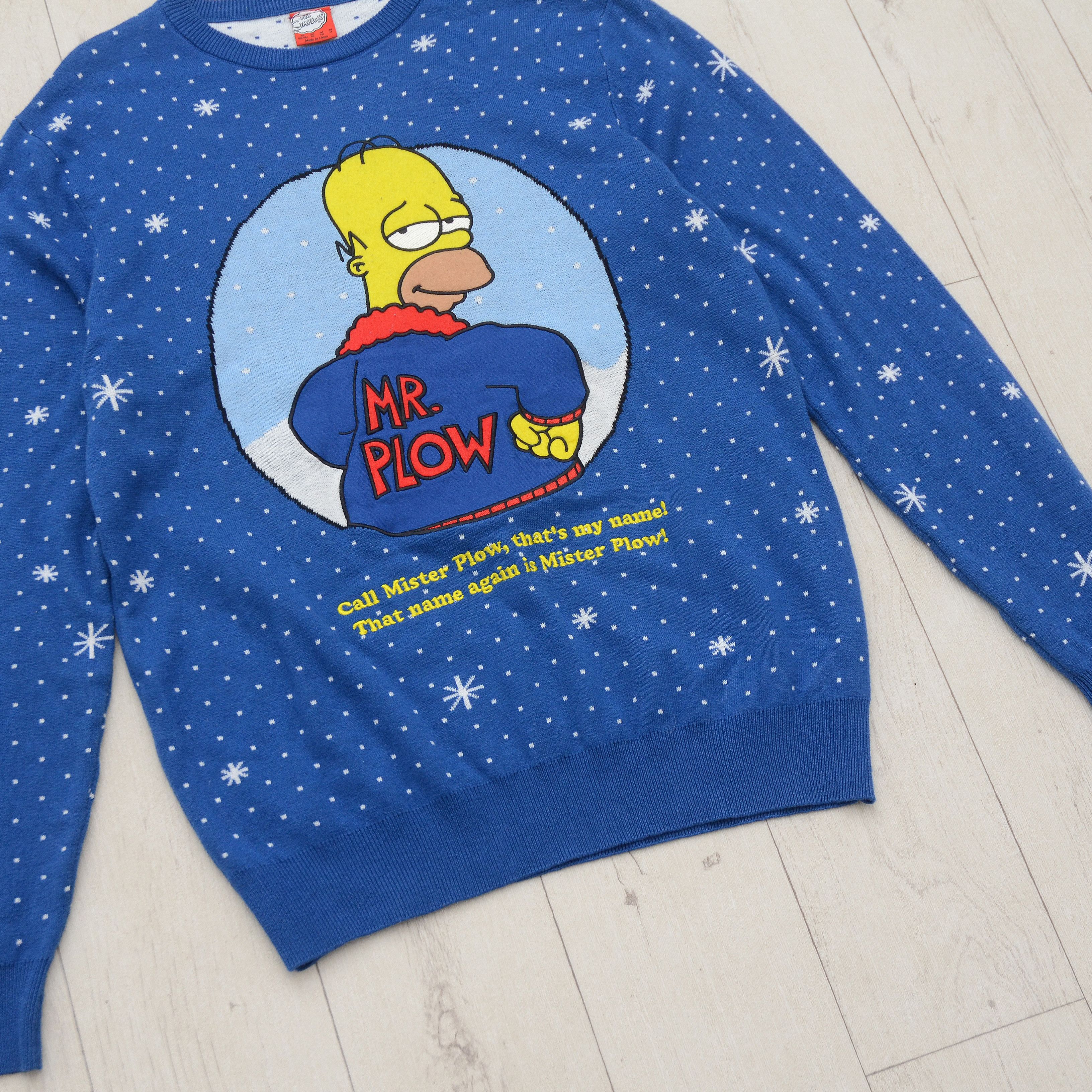 Cartoon Network The Simpsons Mr Plow Christmas Sweater Blue Geometric Jumper Size US M / EU 48-50 / 2 - 4 Thumbnail