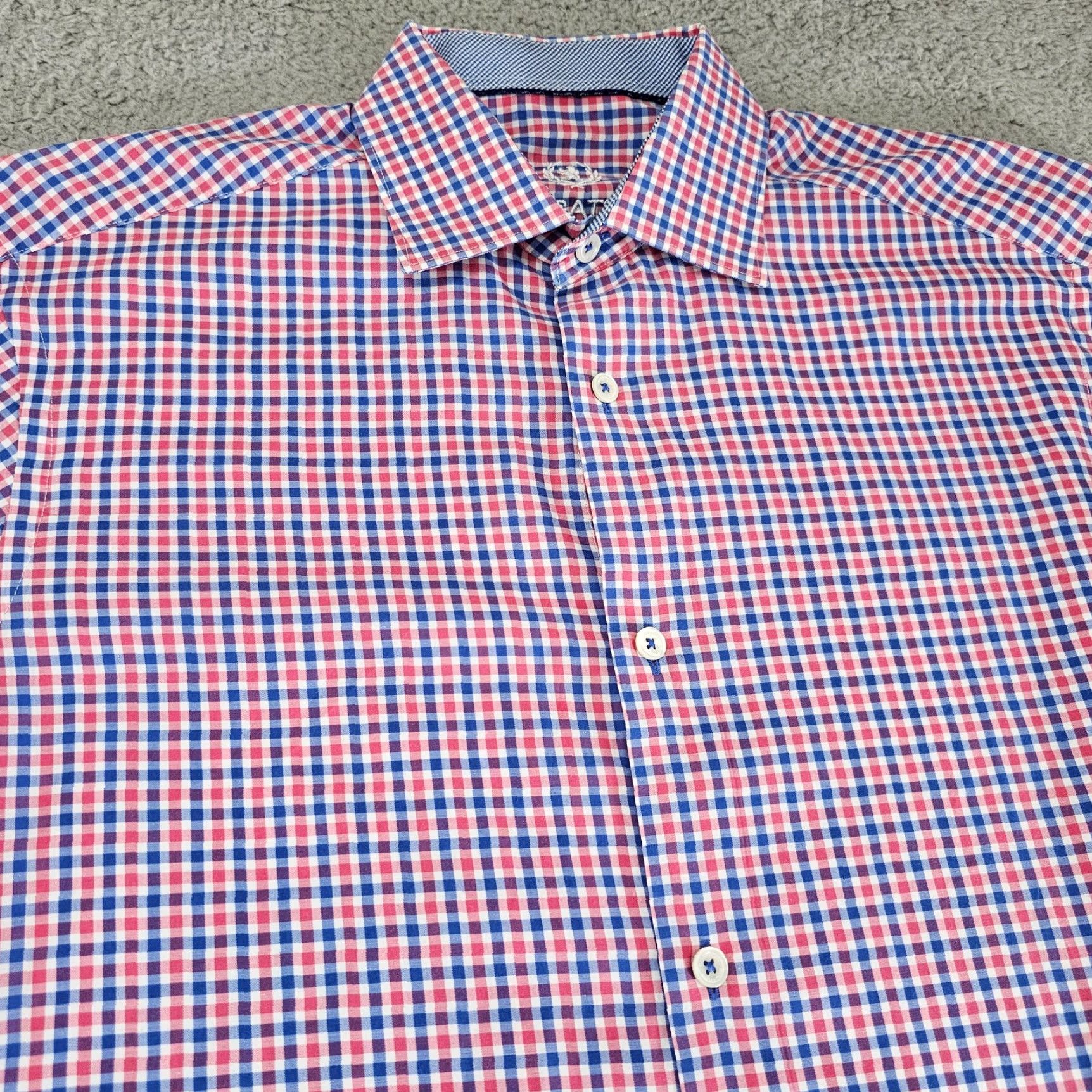 BUGATCHI Bugatchi Uomo Dress Shirt Mens 15 32/33 Blue Pink Gingham Check Woven Cotton Multi Size 40R - 3 Thumbnail