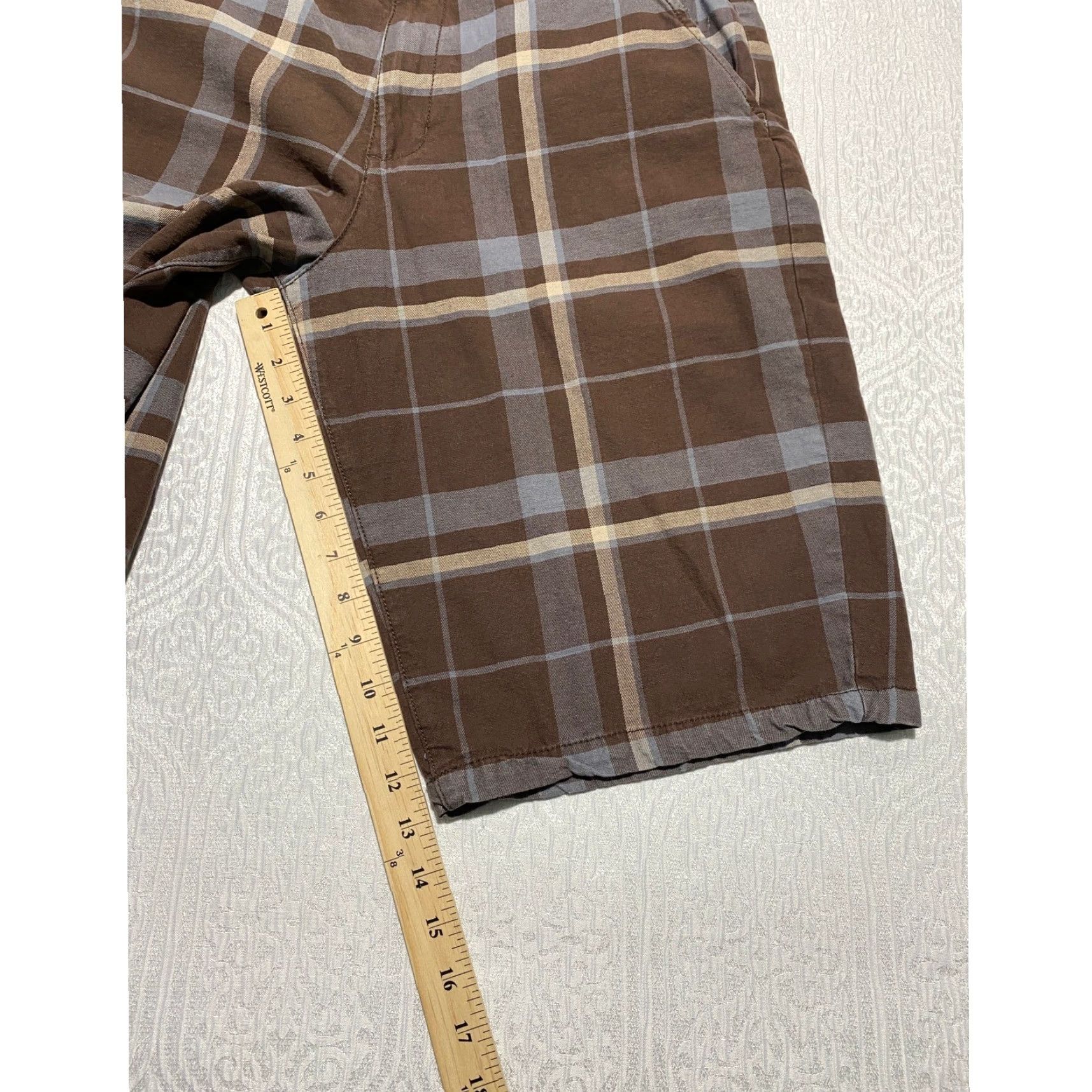 Vintage UTILITH Mens Plaid Shorts Size 38 Brown Blue Tan Casual Flat Front Shirt? Size US 38 / EU 54 - 6 Thumbnail
