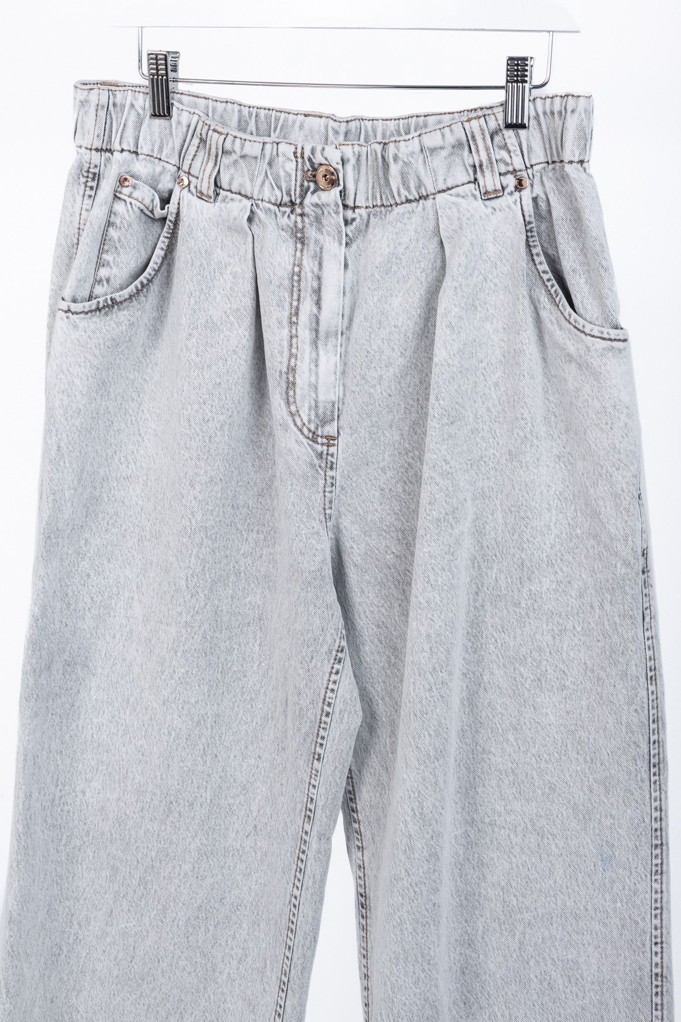 Brunello Cucinelli Brunello Cucinelli Acid-Wash Elastic-Waist Wide-Leg Jeans Size 34" / US 12 / IT 48 - 3 Thumbnail