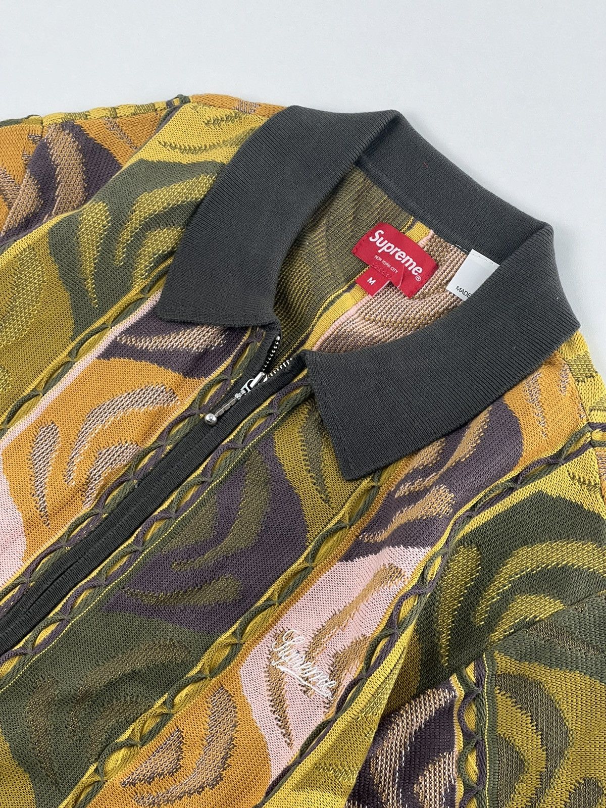 Supreme Abstract Textured Zip Up Polo Black Men's - SS22 - US