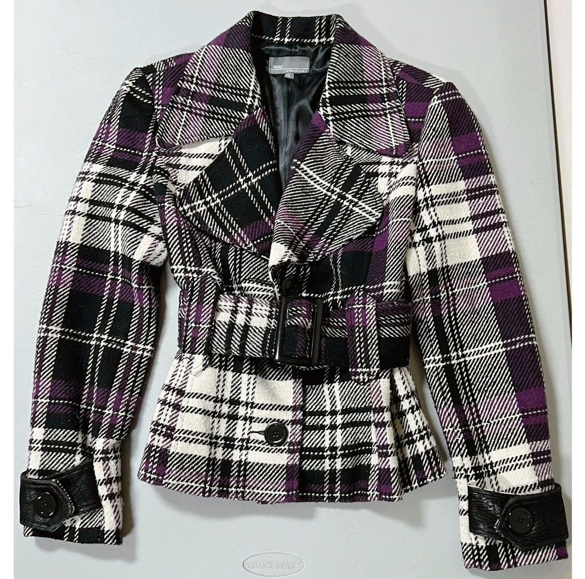 Trendt Vision Purple Plaid Belted Collared Winter Jacket Coat Size S 💜🖤 Size S / US 4 / IT 40 - 1 Thumbnail