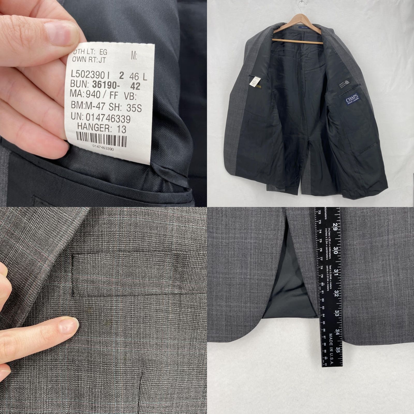 Chaps Chaps Ralph Lauren Sport Coat Blazer Mens 46L Gray Wool Glen Plaid 2 Button Jacket Size 46R - 8 Thumbnail