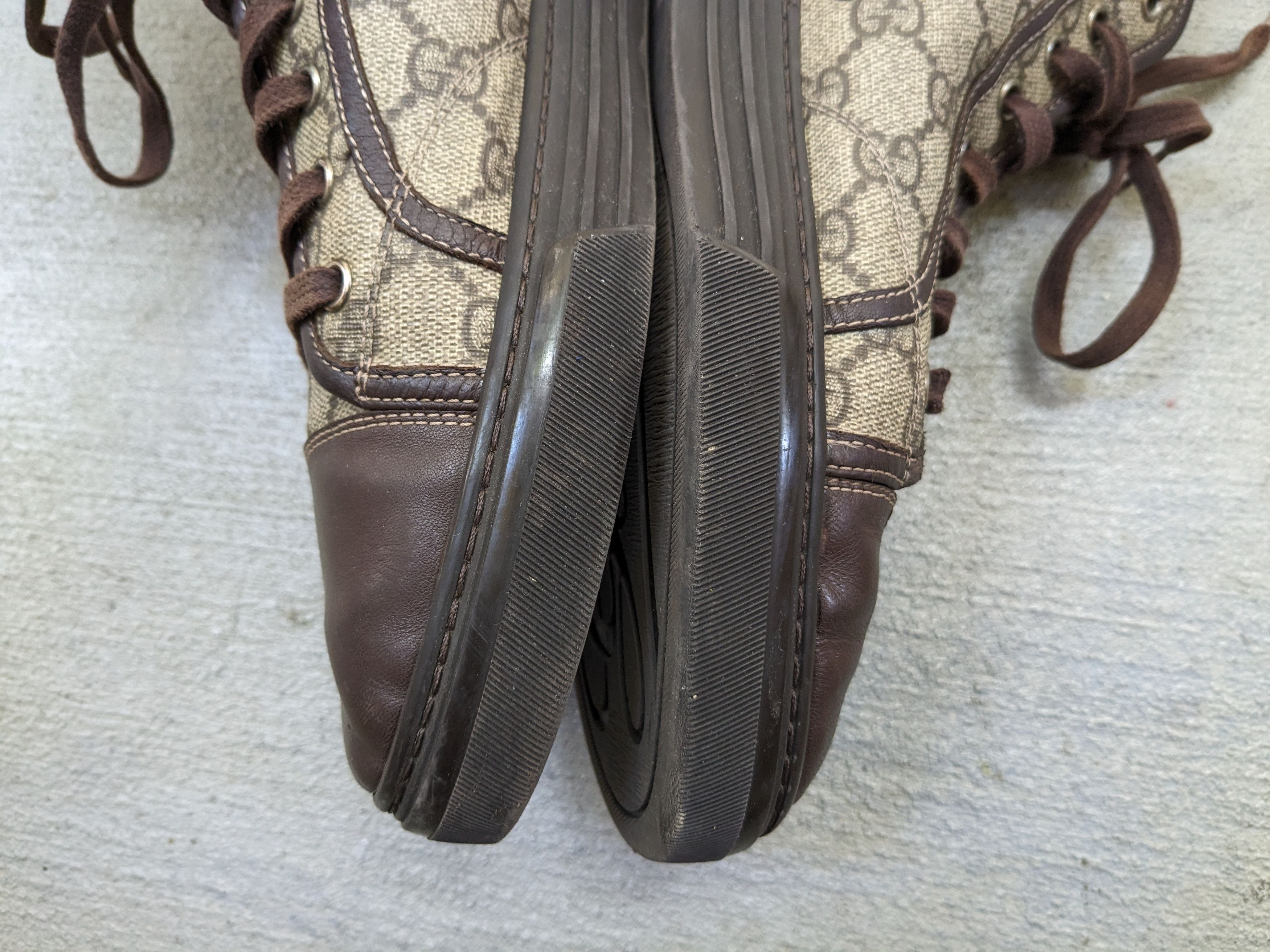 Gucci Gucci High Top Sneakers Brown Leather 10 Lace Up Canvas Size US 10 / EU 43 - 9 Thumbnail