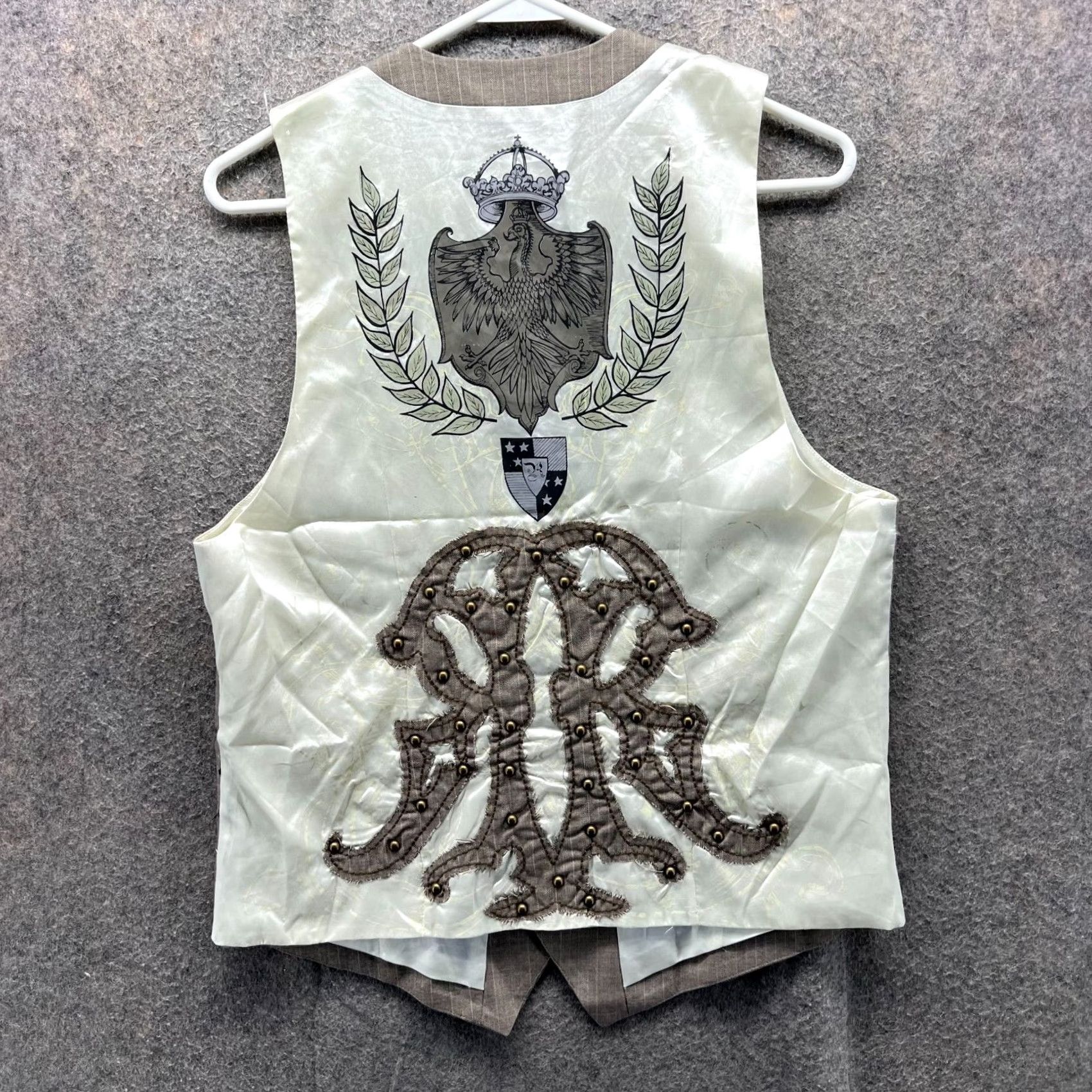 Roar VINTAGE Roar Vest Biker Embroidered Cross Sleeveless Khaki Beige Medium Mens 38 in Cotton Beige Size US M / EU 48-50 / 2 - 2 Thumbnail