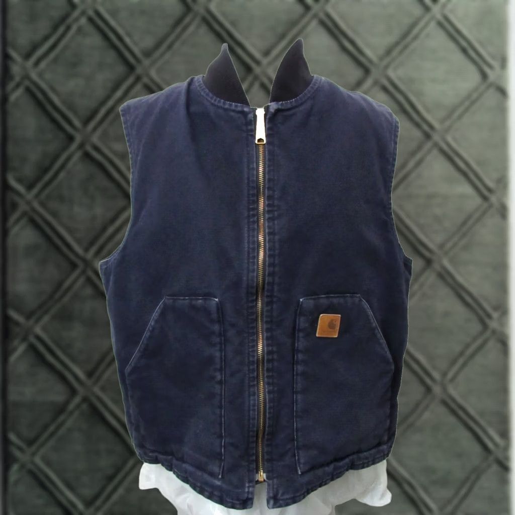VINTAGE Carhartt Vest Mens XL Navy Blue Full Zip Arctic Quilt
