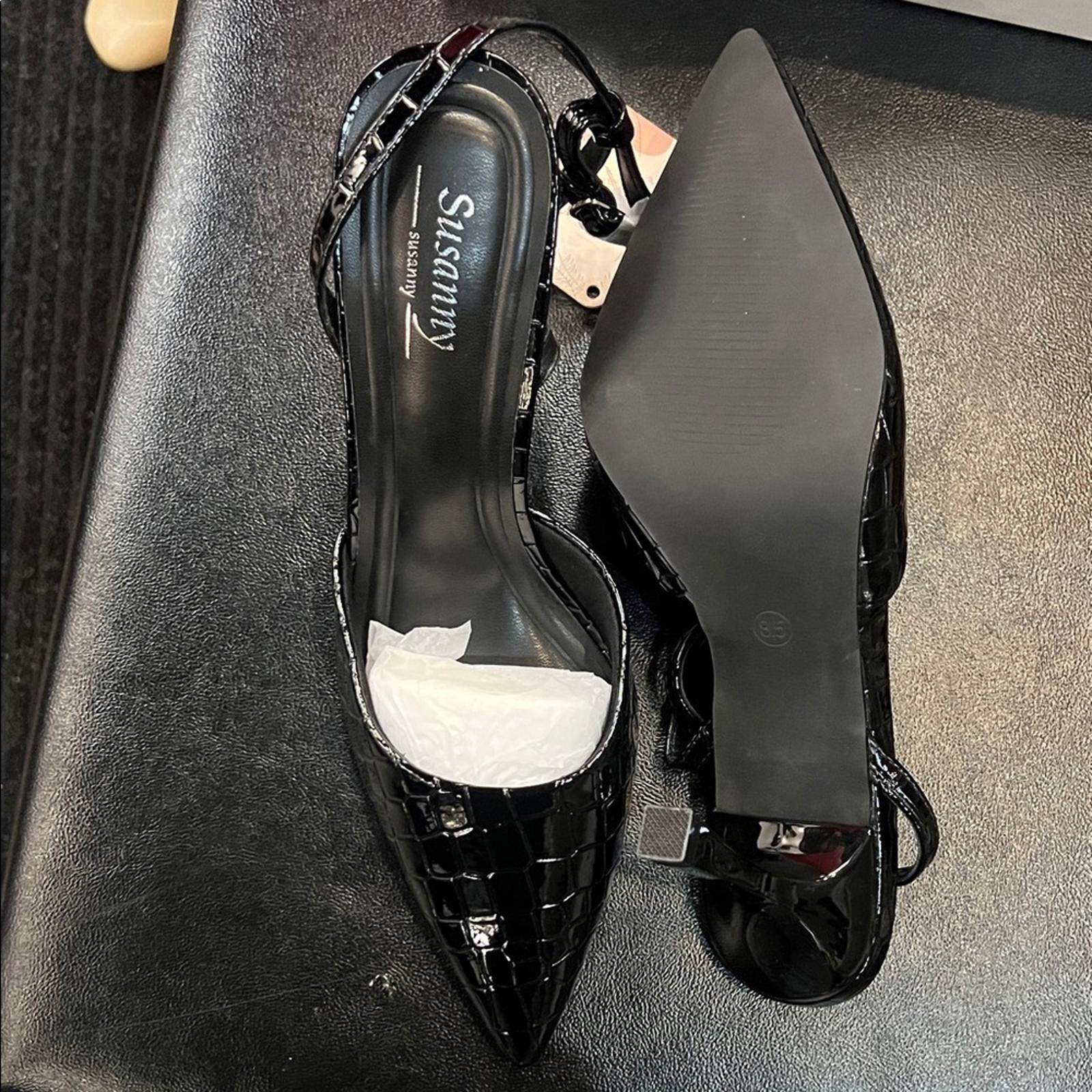 Other Black Croc-Embossed Heels Size US 8.5 / IT 38.5 - 2 Thumbnail