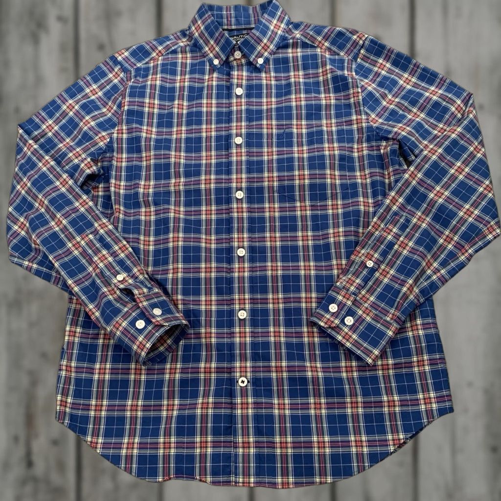 Nautica Nautica Flex Classic Fit Shirt Mens S Navy Blue Plaid Button-Up Stretch Size US S / EU 44-46 / 1 - 1 Thumbnail