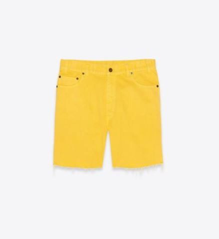 image of Saint Laurent Paris Oc11Z0124 Baggy Shorts In Bright Yellow Stonewash Denim, Men's (Size 32)