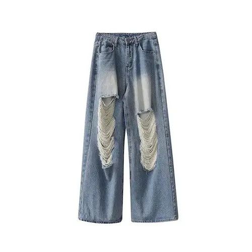 Jean Baggy distressed ripped wide leg y2k jeans Size US 34 / EU 50 - 3 Thumbnail