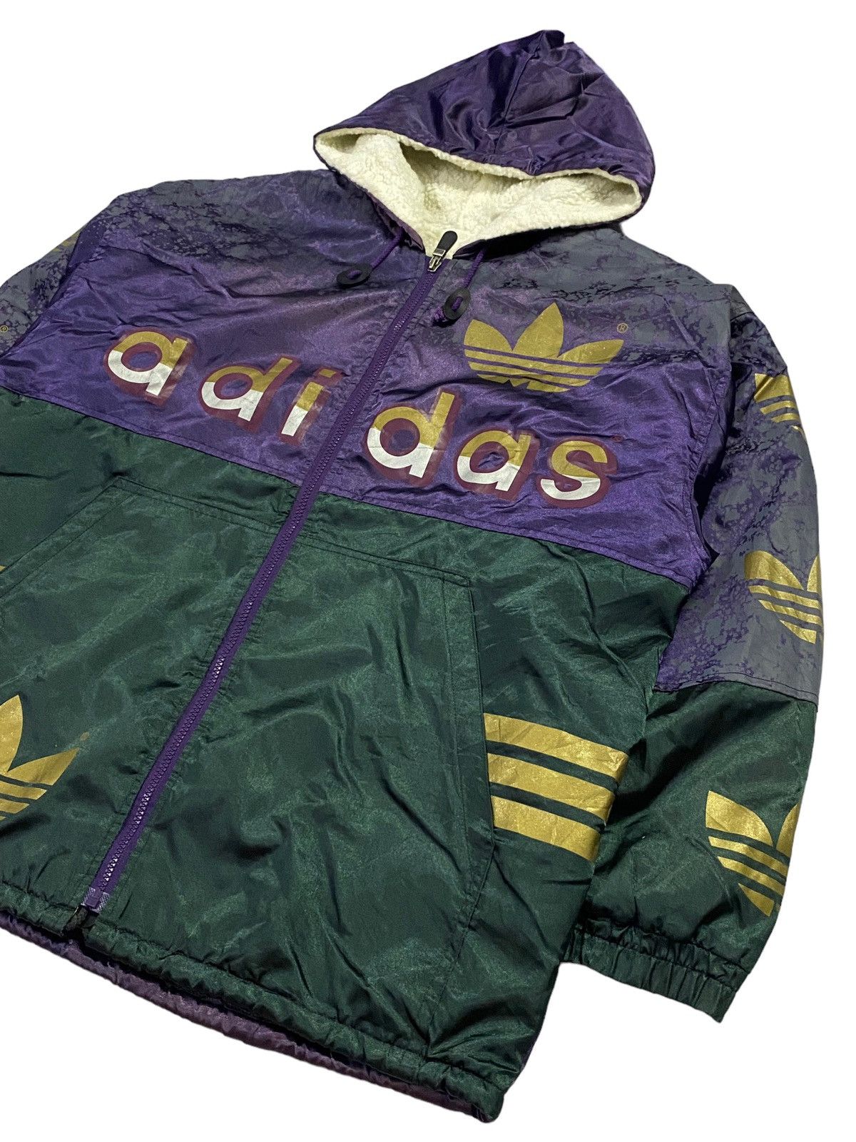 Adidas × Vintage Vintage 90s Adidas Big Logo Over Print Sherpa Jacket Size US M / EU 48-50 / 2 - 18 Thumbnail
