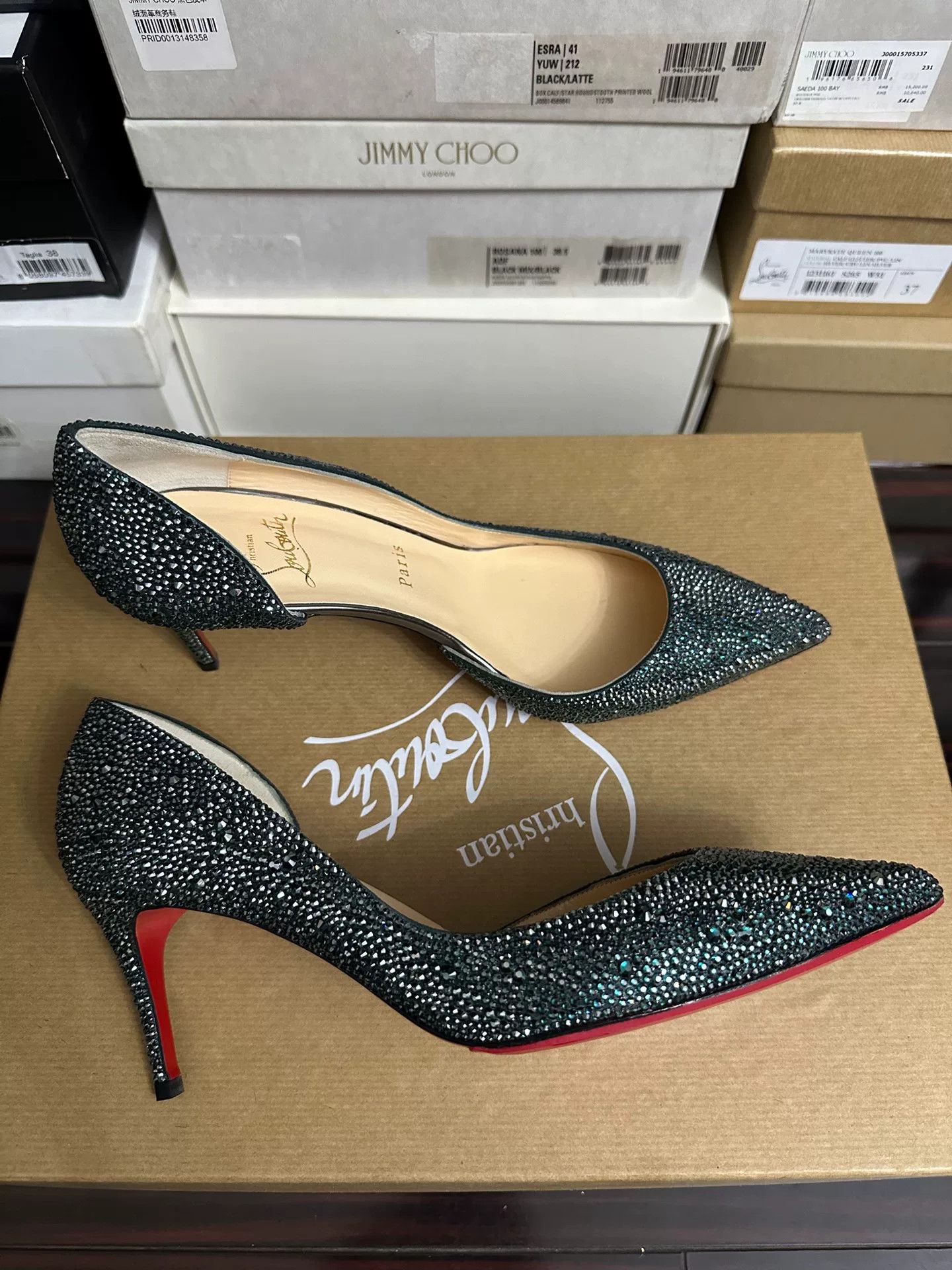 Christian Louboutin Christian Louboutin Green Crystal Red Sole Wedding Shoes Size US 8 / IT 38 - 1 Thumbnail