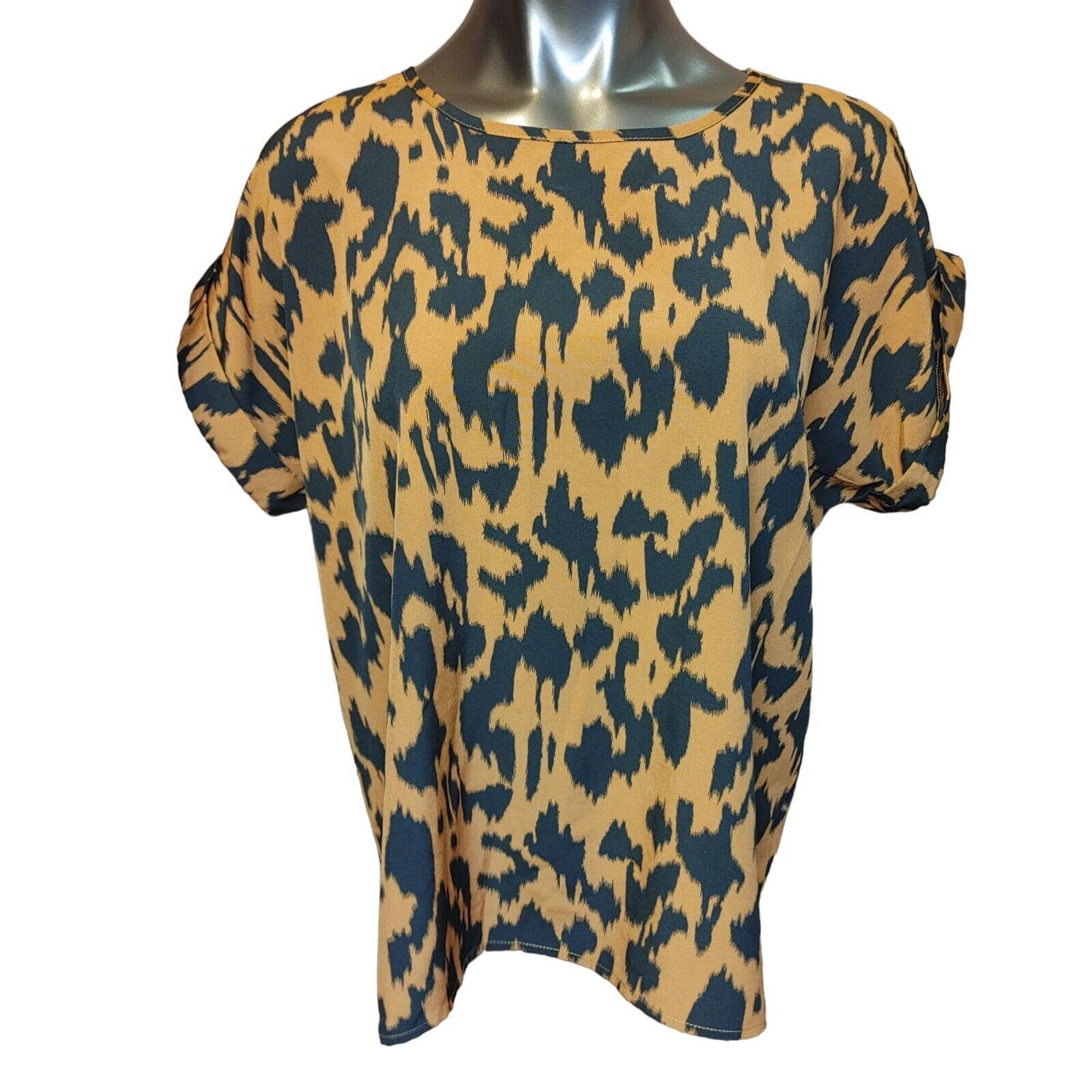 Shein Shein | Women's Brown Leopard Print Short Wide Sleeve Top 8/ Size L / US 10 / IT 46 - 1 Thumbnail