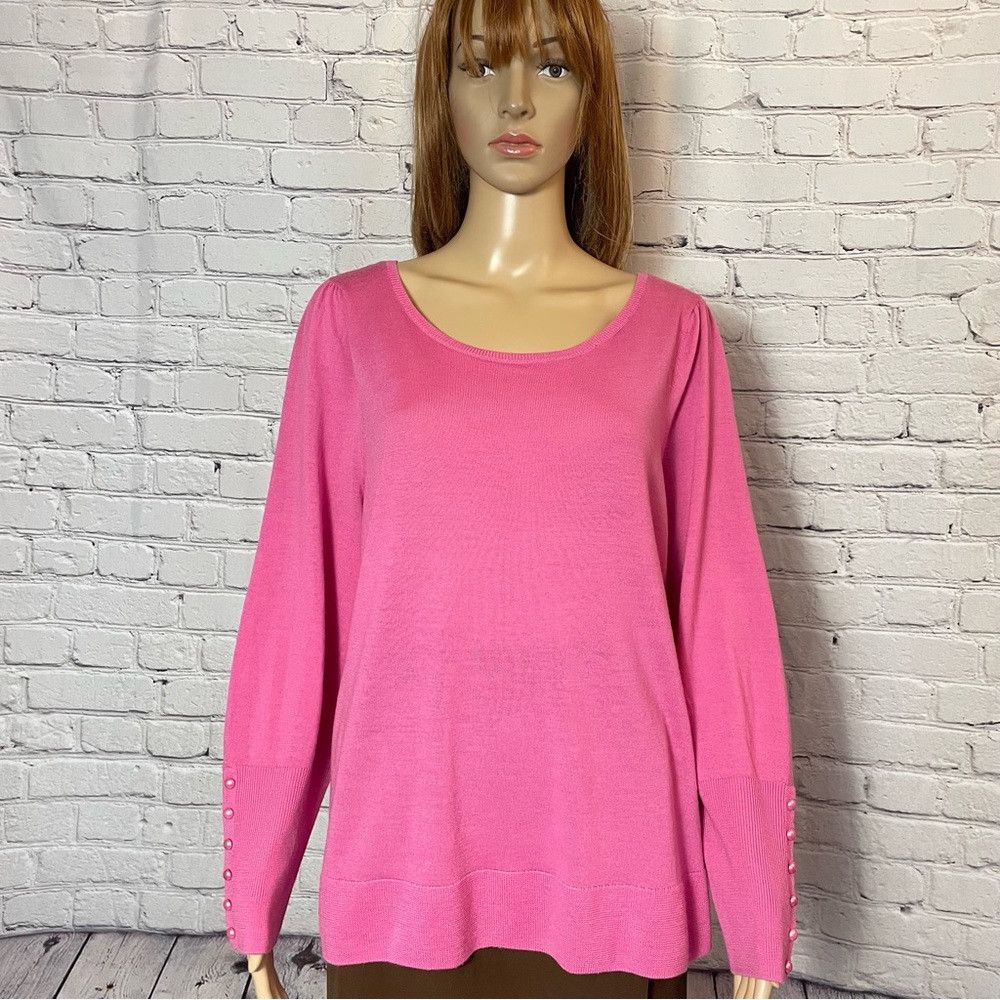 Talbots NWT New Talbots Merino Wool Puff Button Sleeve Pink Sweater Size M / US 6-8 / IT 42-44 - 2 Thumbnail