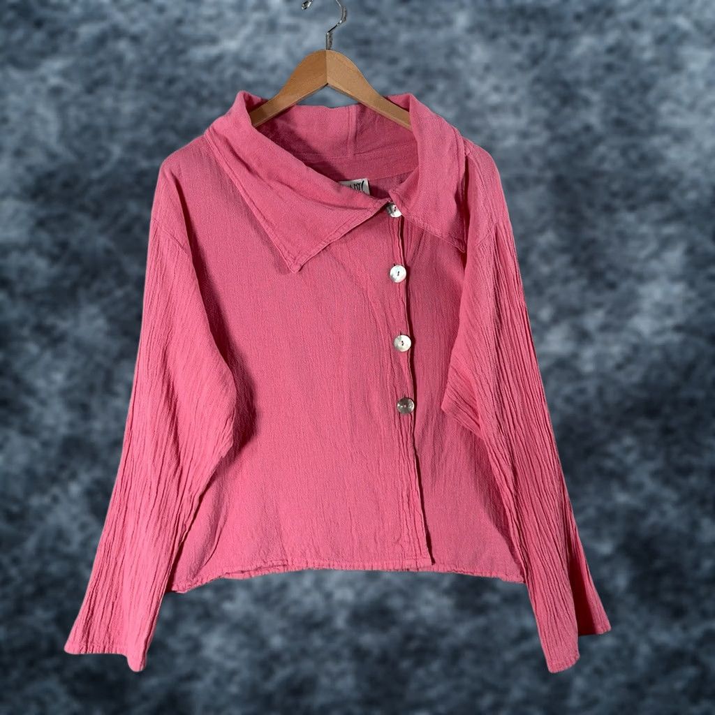 Pinko Oh My Gauze! Button-Front Pink Crop Cardie One Size Short Sleeve Boho Relaxed Cotton Tie-Front? Size ONE SIZE - 1 Thumbnail