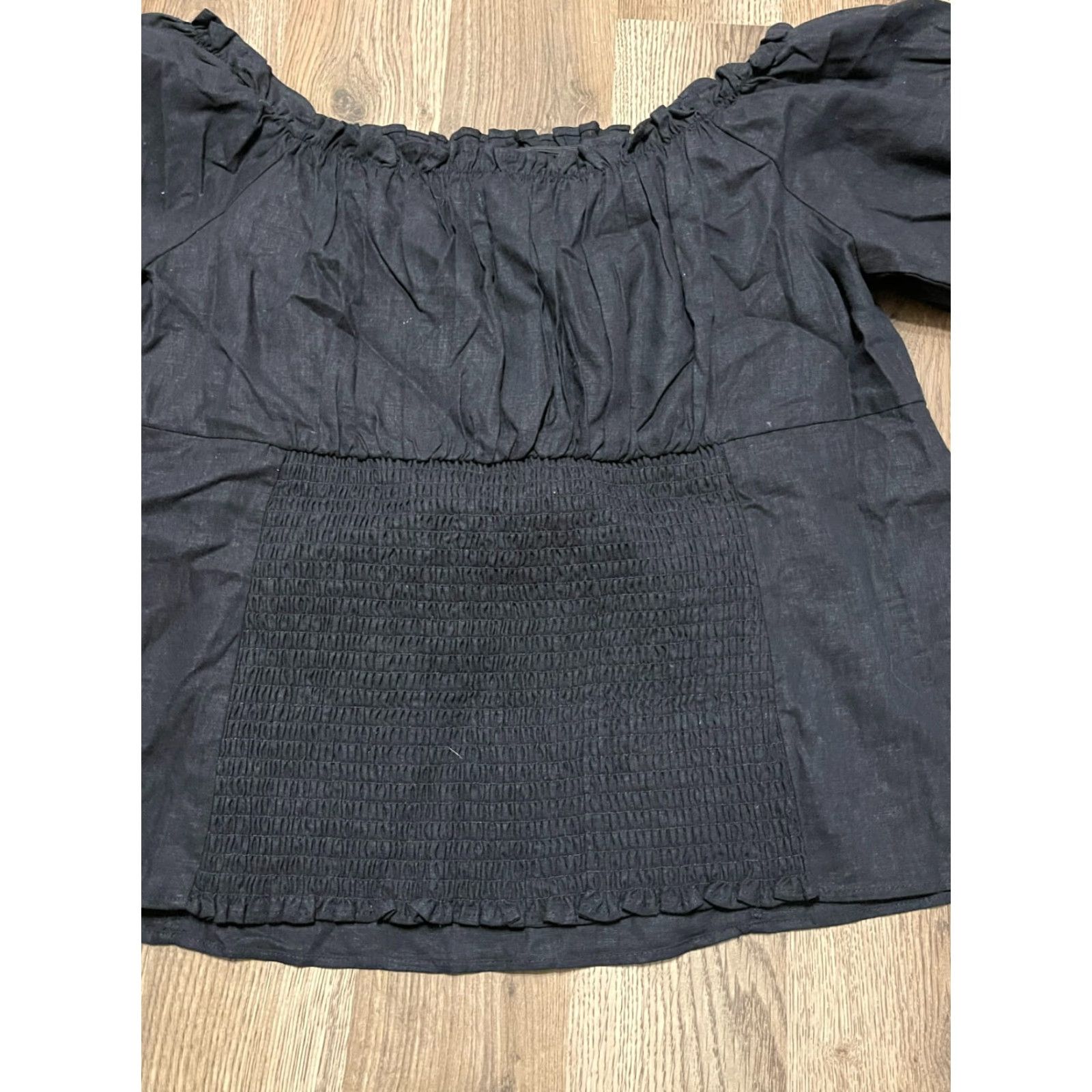 Vintage Maurices Shirt Women's 2 Black Off Shoulder Short Sleeve Tie on Sleeve Smocked T-Shirt Vintage No Size XS / US 0-2 / IT 36-38 - 6 Thumbnail