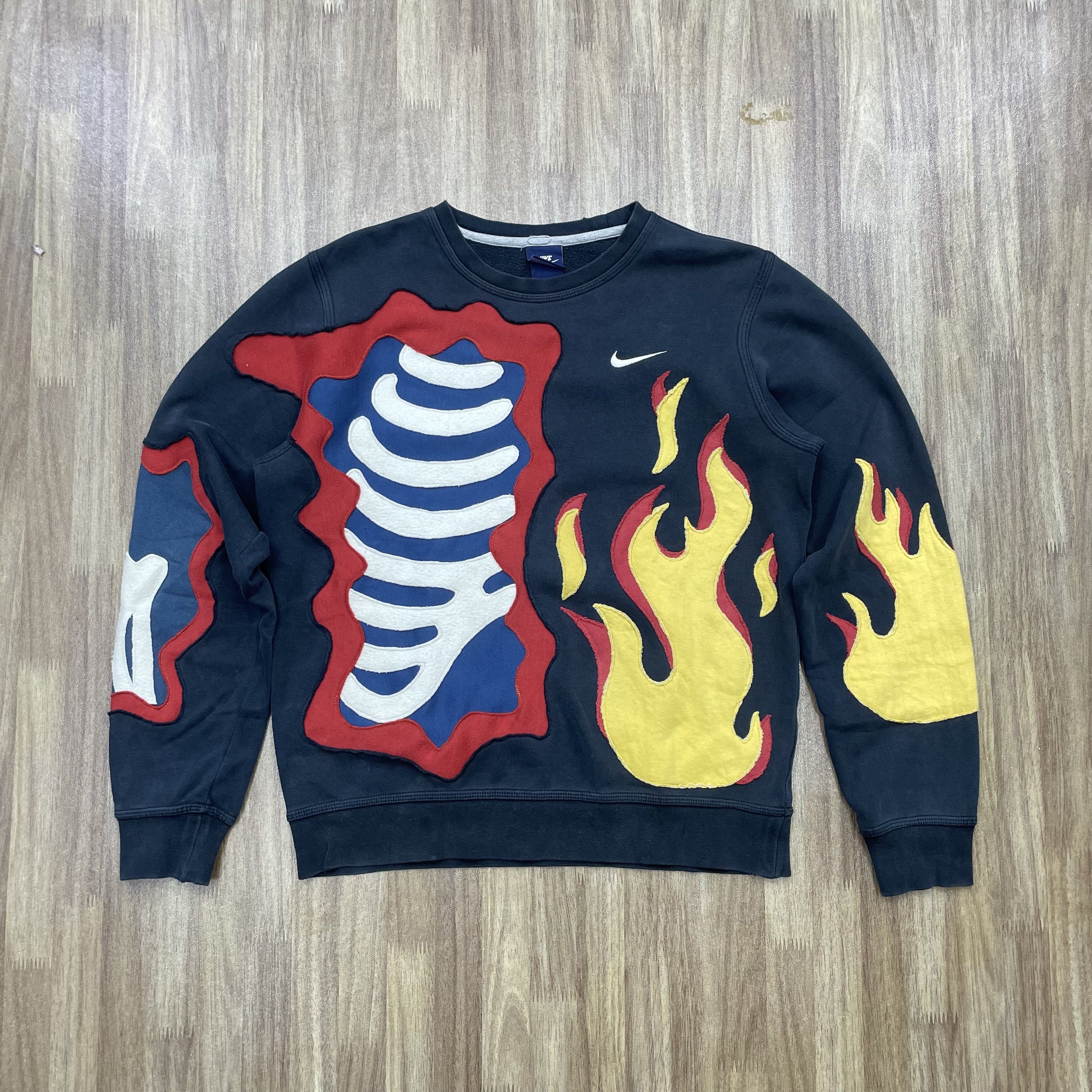 Vintage Custom Reworked Nike Skeleton Flame Patchwork Crewneck 1of1 Size US M / EU 48-50 / 2 - 4 Thumbnail