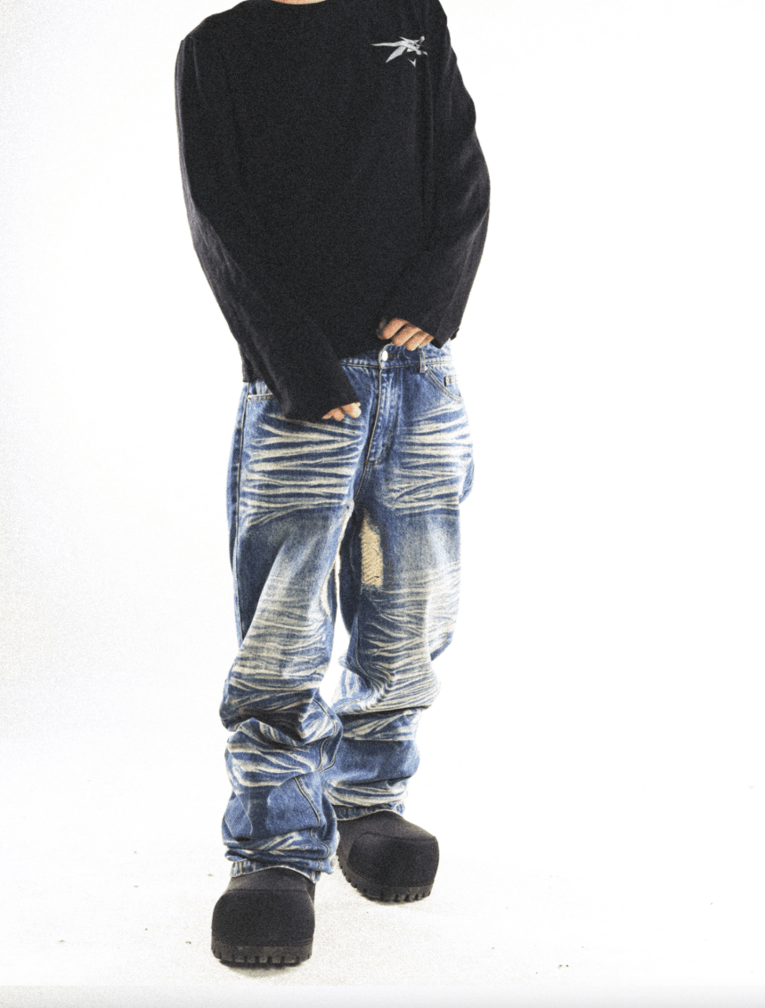 Other Y2K Blue Washed Destroyed Wide Leg jeans Size US 34 / EU 50 - 3 Thumbnail