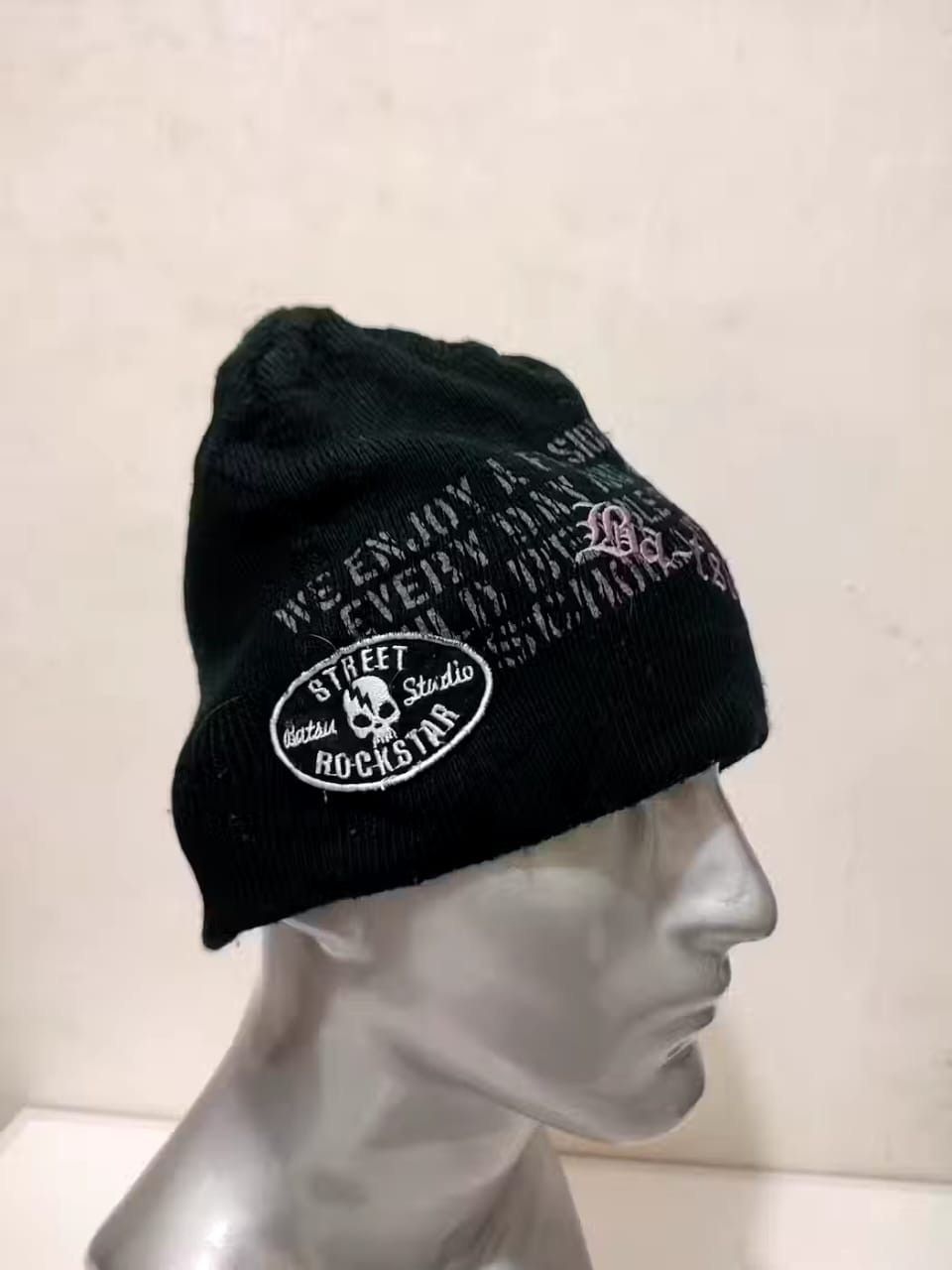 image of Avant Garde Batsu Japanese Skull Punk Rock Bondage Beanie Hats in Black, Men's