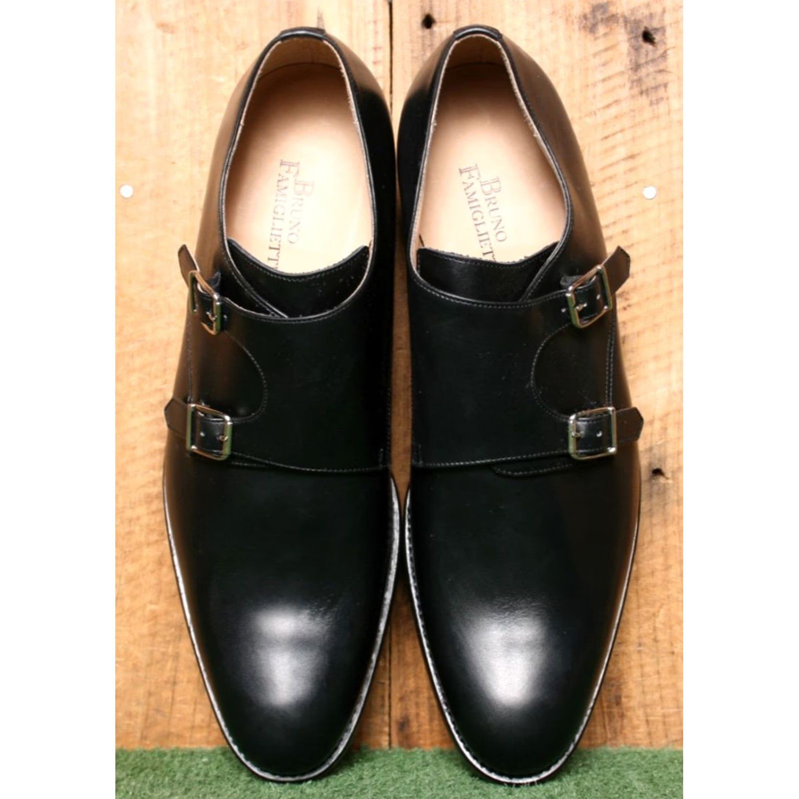 Vintage Bruno Famiglietti Black Leather Double Buckle Monk Strap Loafers UK 10 ≈ US 10.5 Mens Dress Monk Strap Shoes Size US 10 / EU 43 - 4 Thumbnail