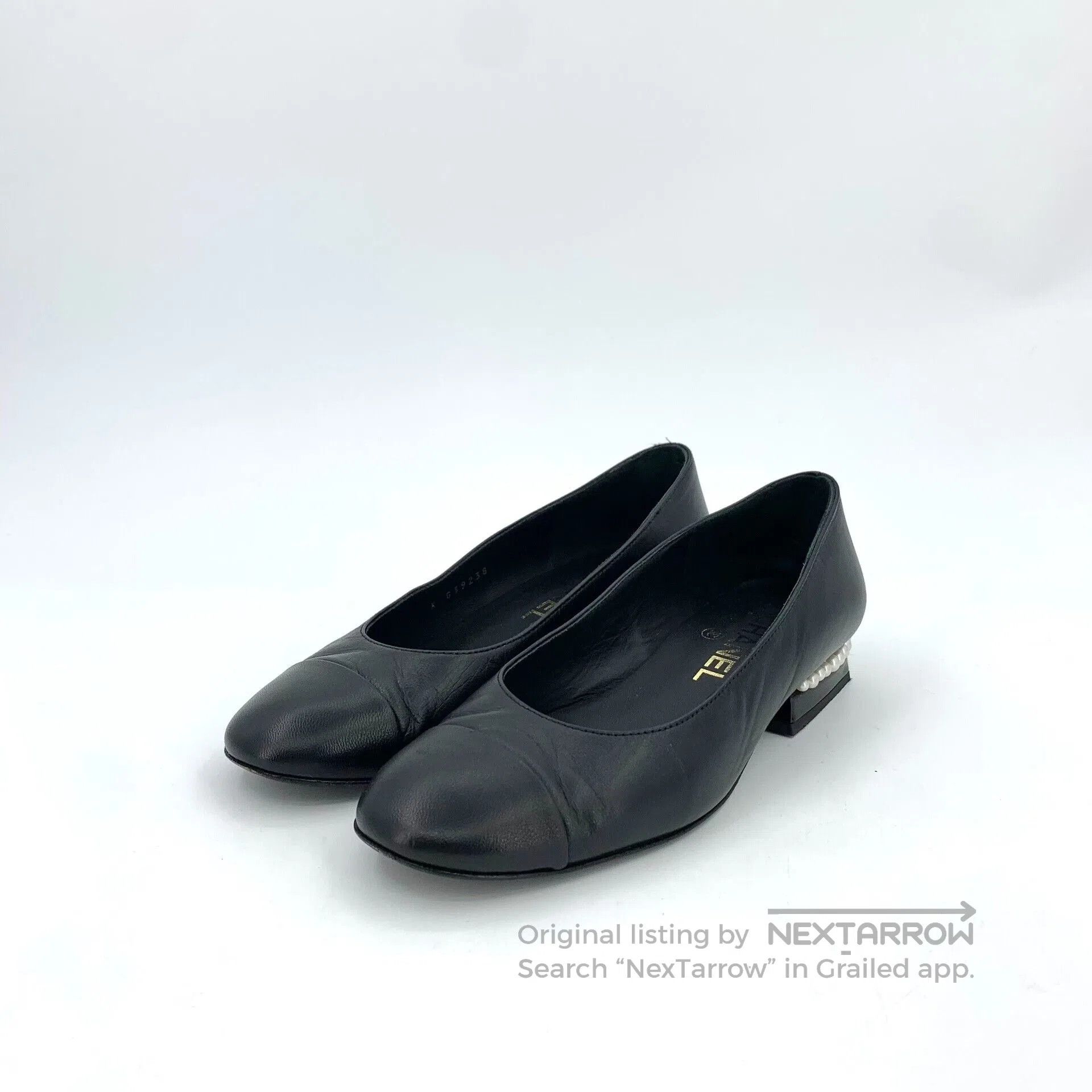 Chanel Chanel Black Leather Pearl Heel Pumps. Size US 6 / IT 36 - 1 Thumbnail