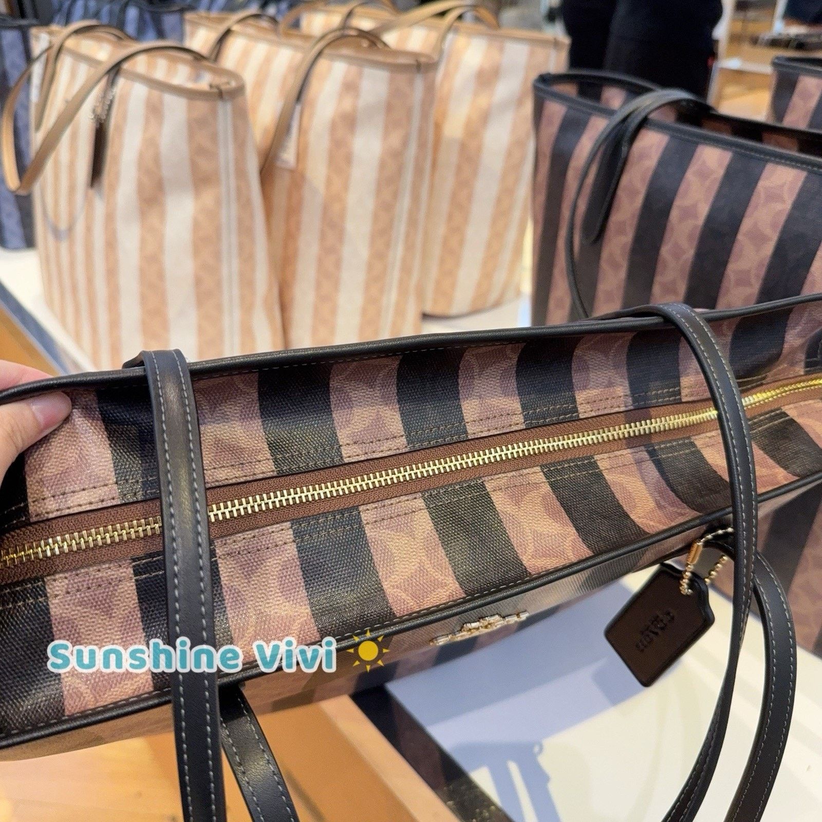 Coach NWT Coach Large City Tote Bag Signature Stripe CBI03 Walnut Size ONE SIZE - 3 Thumbnail