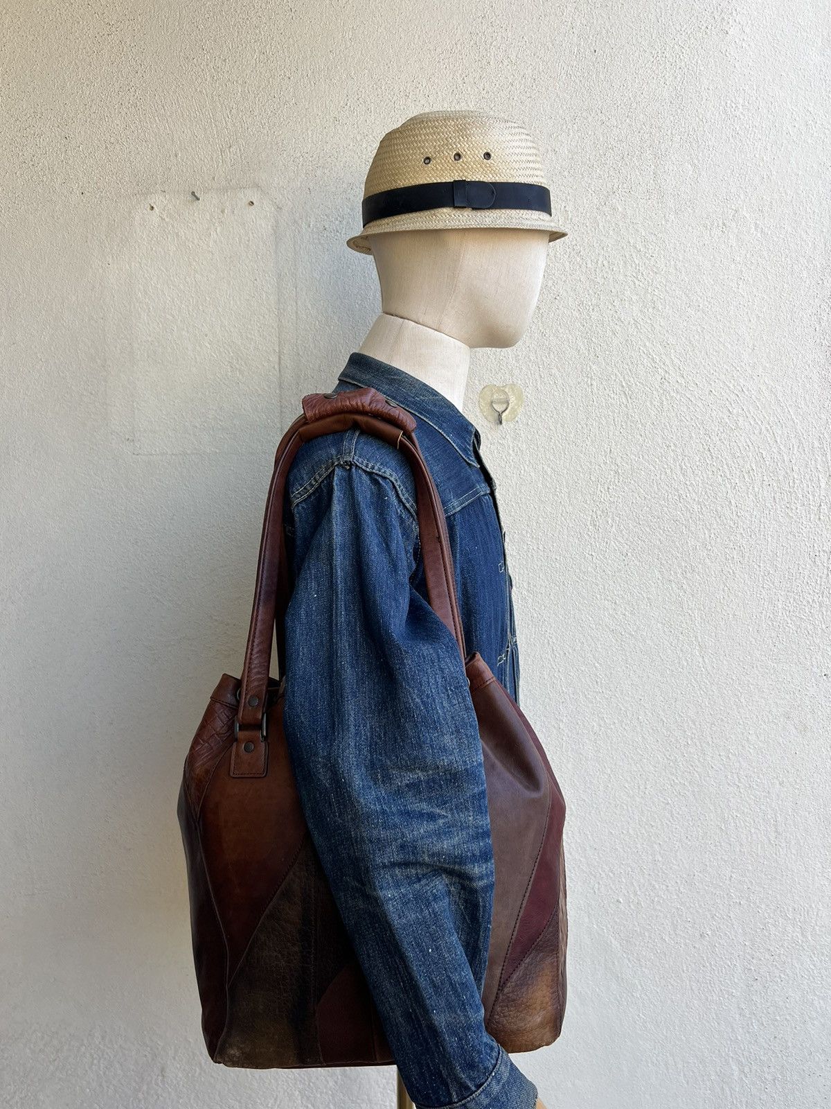 Leather Vintage K. Murata Japan Fade Patina Patchwork Tote Bag Size ONE SIZE - 1 Thumbnail