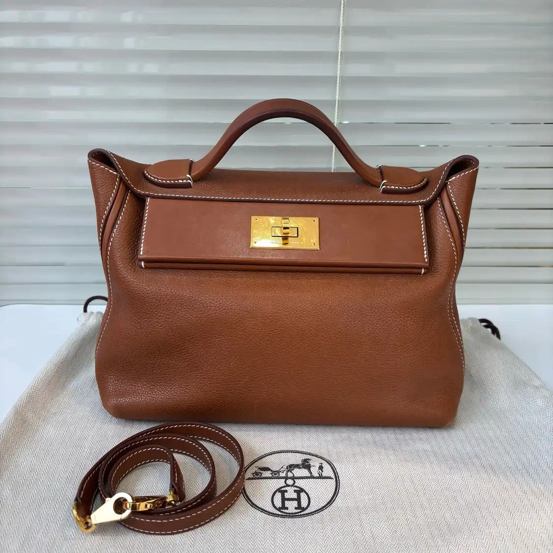Hermes Hermes 24 29 Gold Brown Faubourg cowhide leather handbag gold hardware D Size ONE SIZE - 1 Thumbnail