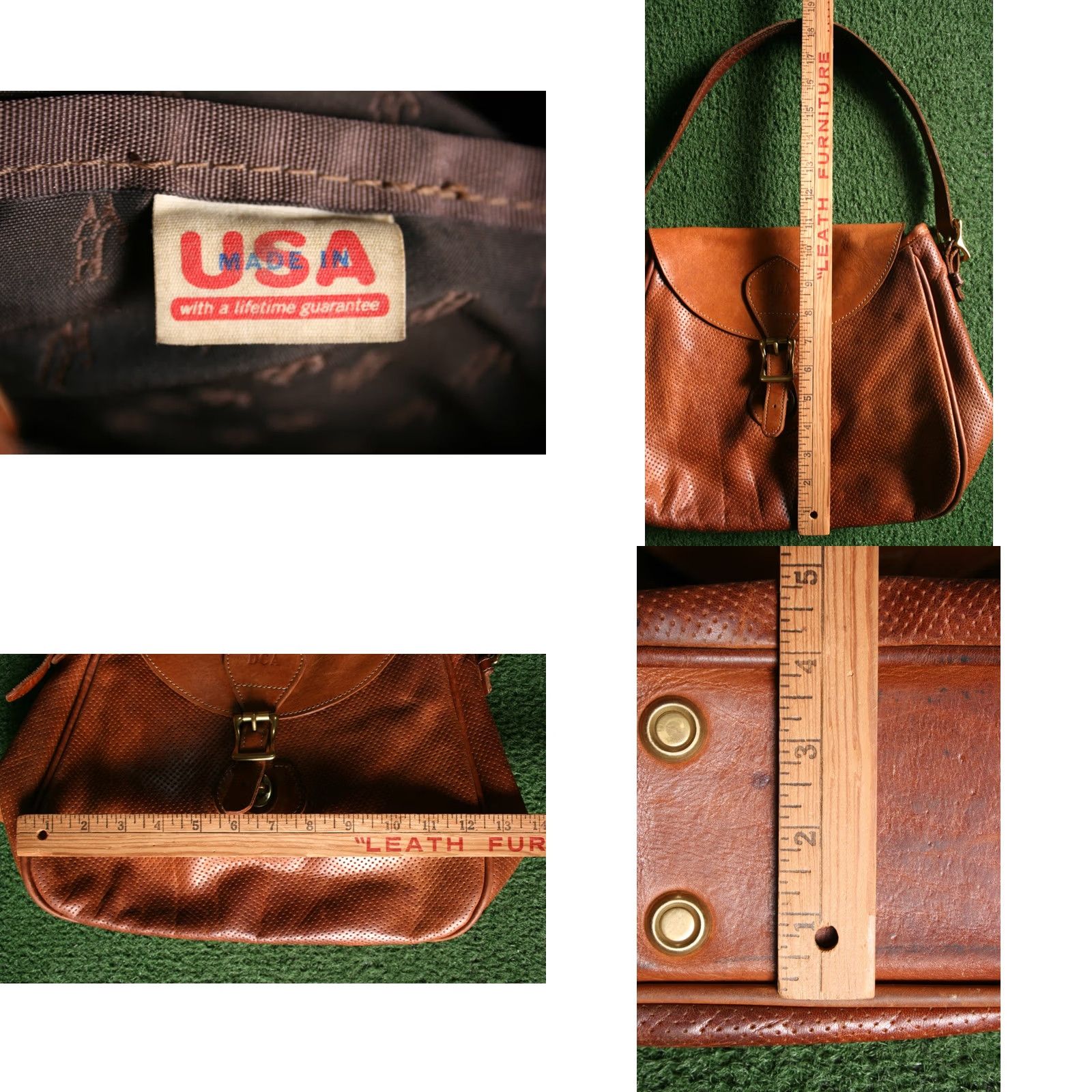 Vintage VINTAGE J.W. HULME CO. Perforated Tan Leather Satchel Shoulder Bag Purse Leather Tote Women Medium Tan Bag Purse Satchel Shoe Bag Womens Size ONE SIZE - 10 Thumbnail