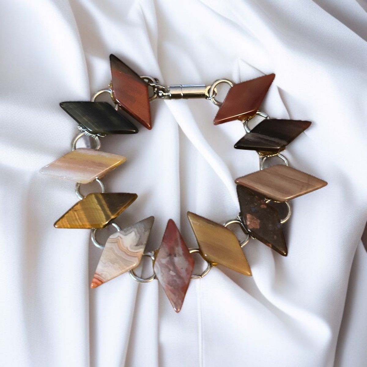 Vintage Vintage polished agate kite shape link bracelet Size ONE SIZE - 1 Thumbnail