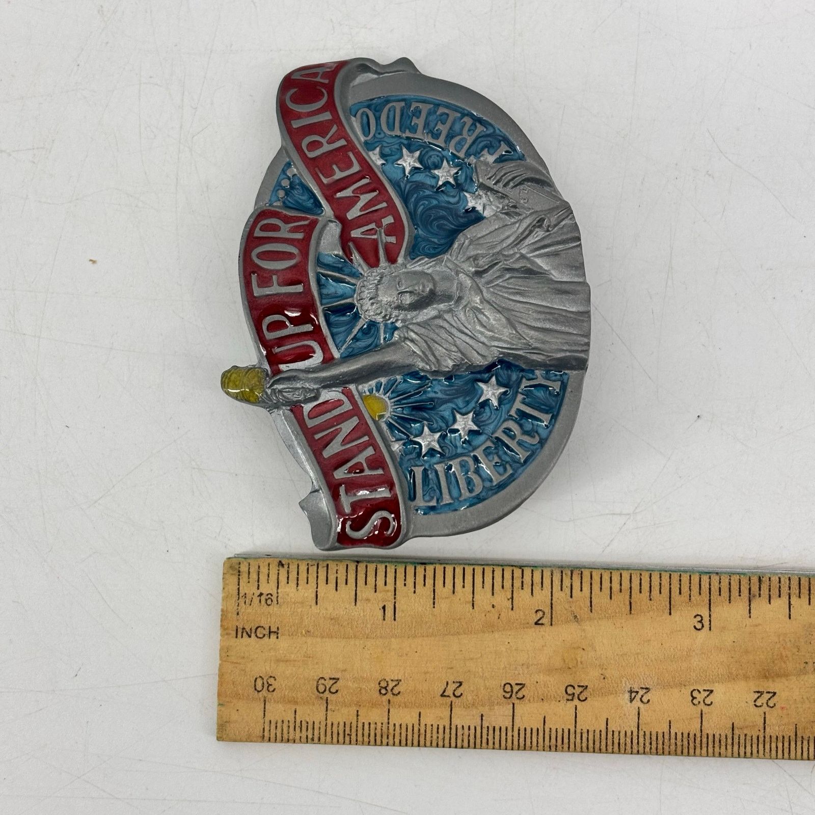 Vintage Great American Buckle Co Stand Up Red Blue Enamel Liberty Size ONE SIZE - 5 Thumbnail
