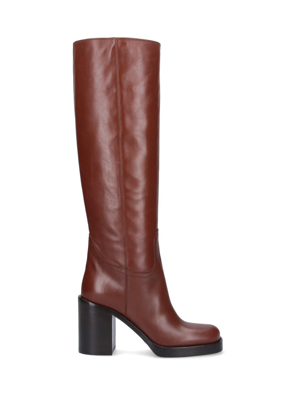 image of Prada Leather High Boots Size 41 in Brown, Women's