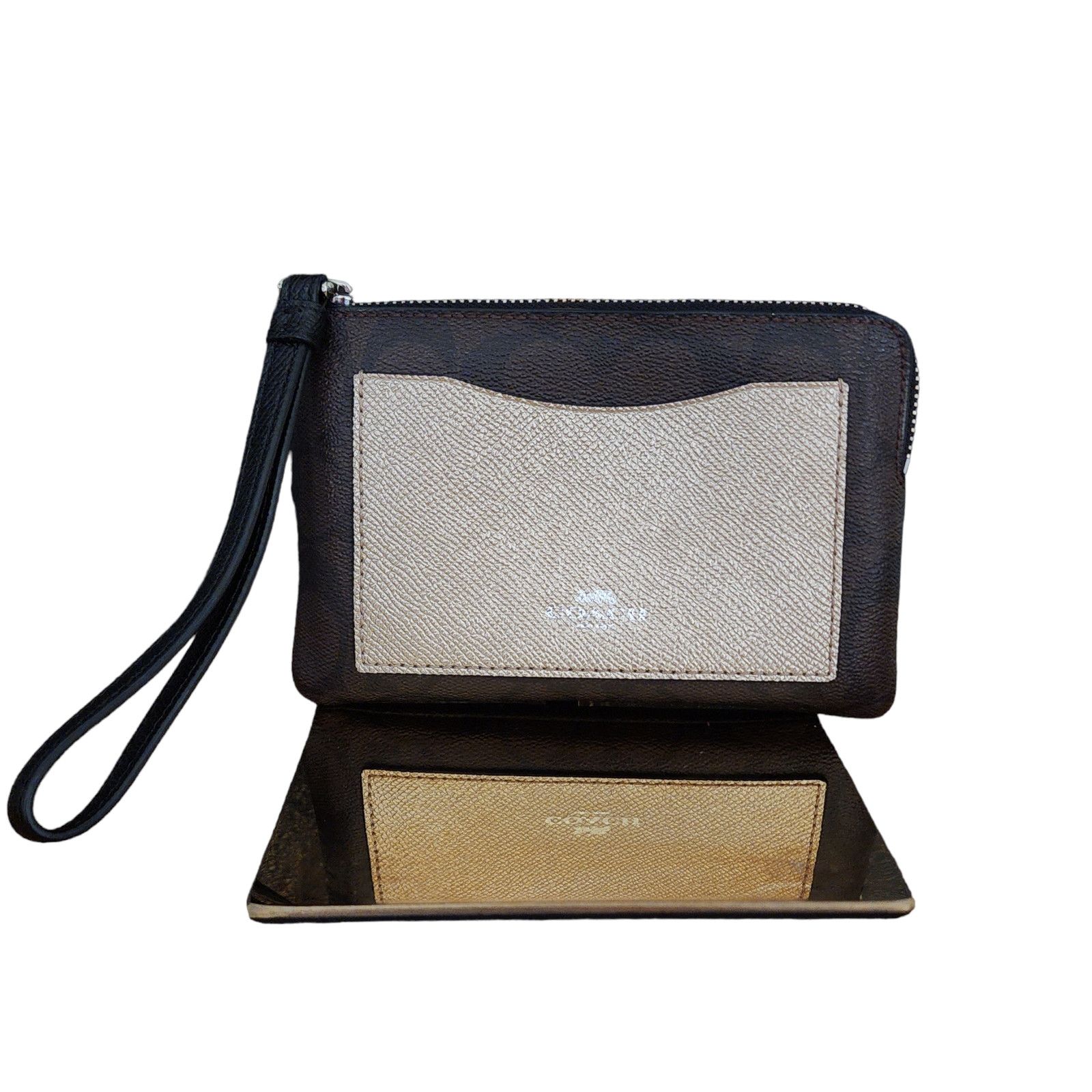 Coach Coach Wristlet F22713 Brown Black Platinum Sig C Corner Zip Size ONE SIZE - 2 Thumbnail