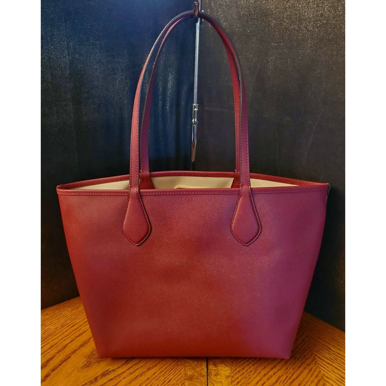 Michael Kors Michael Kors Reversible Tote Burgundy Cream & Leather Insert Size ONE SIZE - 3 Thumbnail