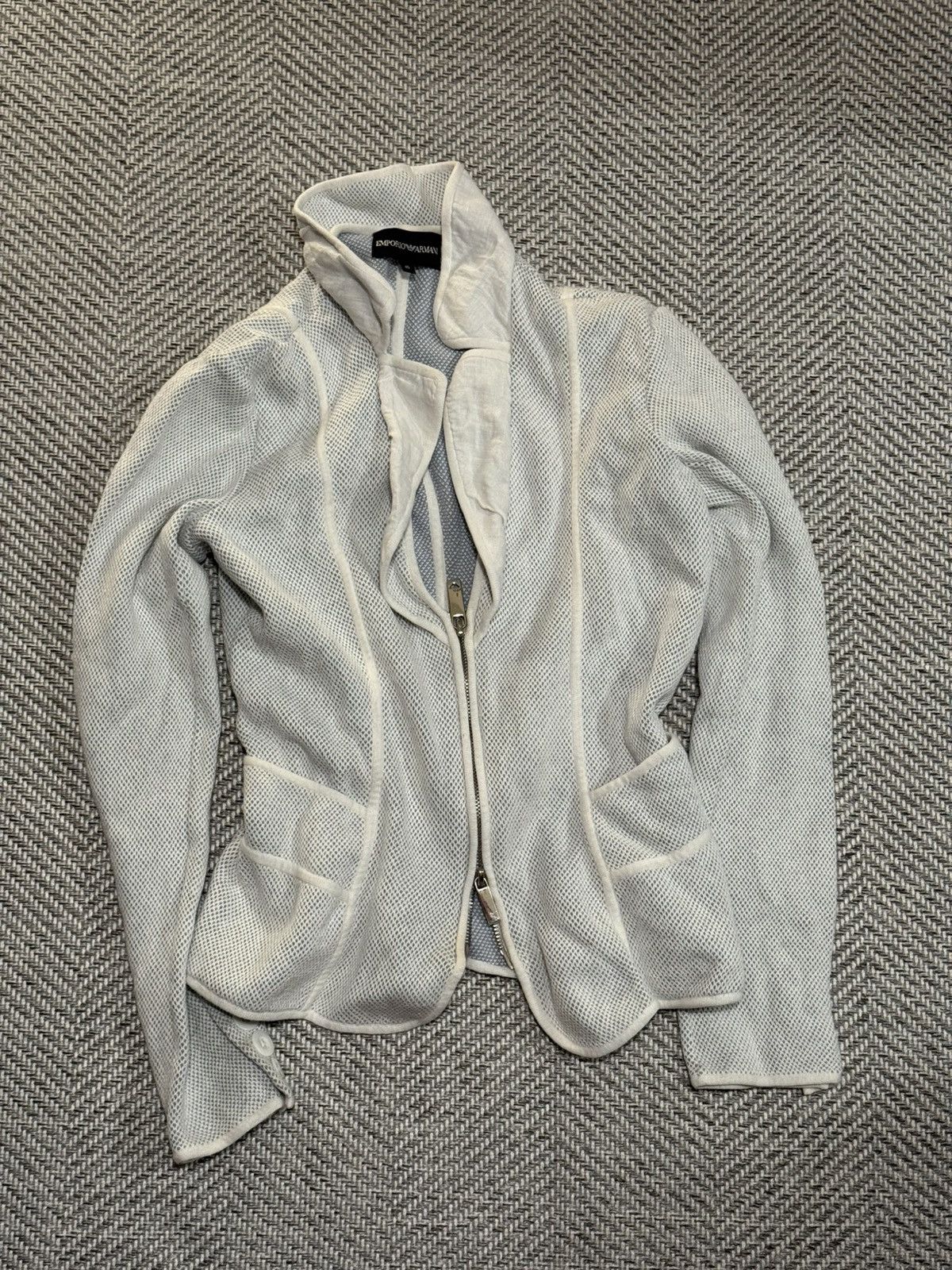 Emporio Armani Armani Light grey–white mesh blazer jacket Size S / US 4 / IT 40 - 2 Thumbnail