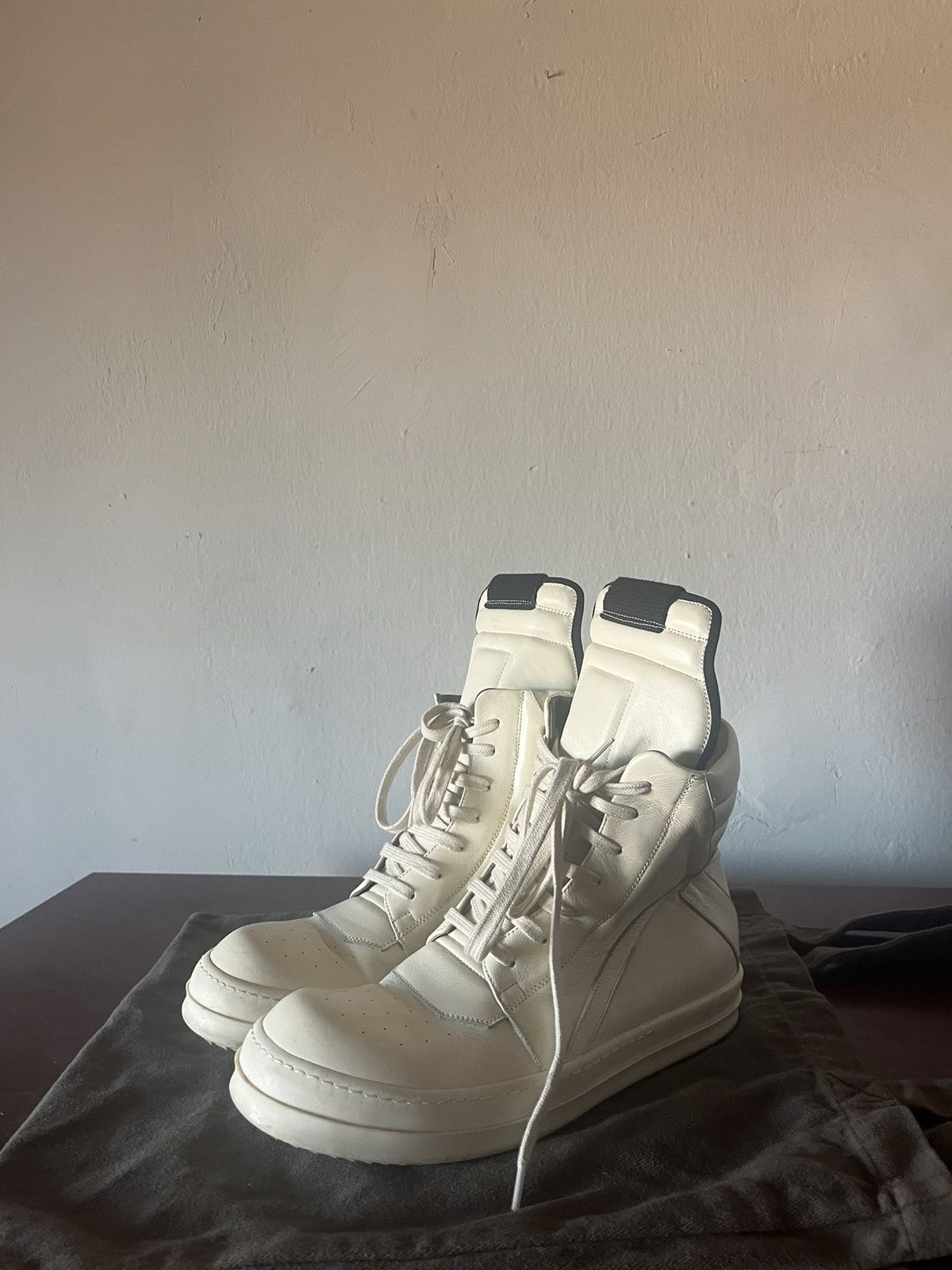 image of Rick Owens Larry Geobasket Milk Shoes in White, Men's (Size 8)