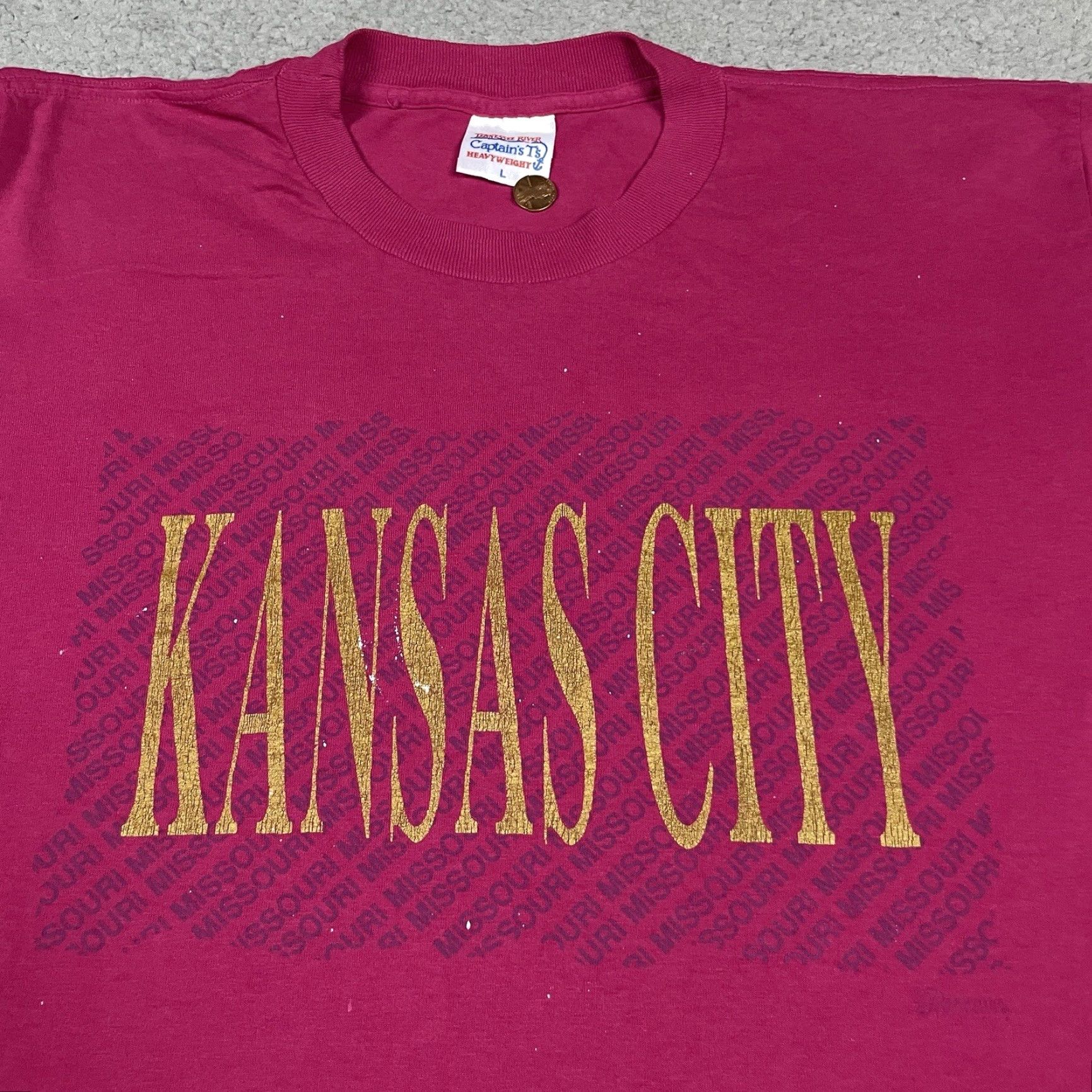 Vintage VINTAGE Kansas City Tshirt Adult L Pink Distressed Single Stitch Missouri MO Shirt Mens 90s Kansas City Graphic Print Short Sleeve Cotton USA Size US L / EU 52-54 / 3 - 3 Thumbnail
