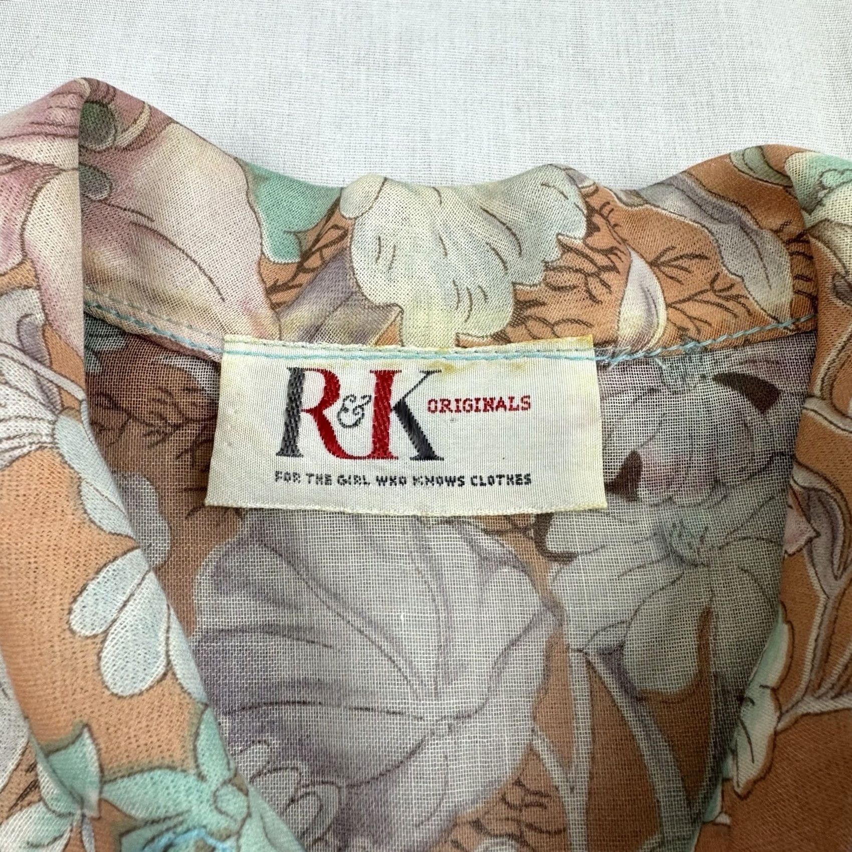Vintage VINTAGE Floral Button Up Shirt Womens M Orange Sheer Collar Thin Light 80s R&K Originals Button-Up Bohemian Flower Mens? Size M / US 6-8 / IT 42-44 - 5 Thumbnail