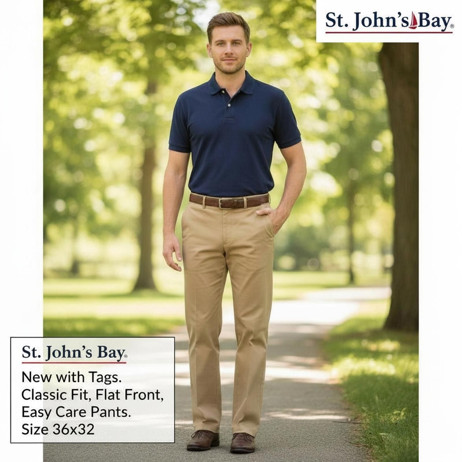 St. Johns Bay St. John's Bay Classic Fit Flat Front Easy Care Khaki Pants Size US 36 / EU 52 - 2 Thumbnail