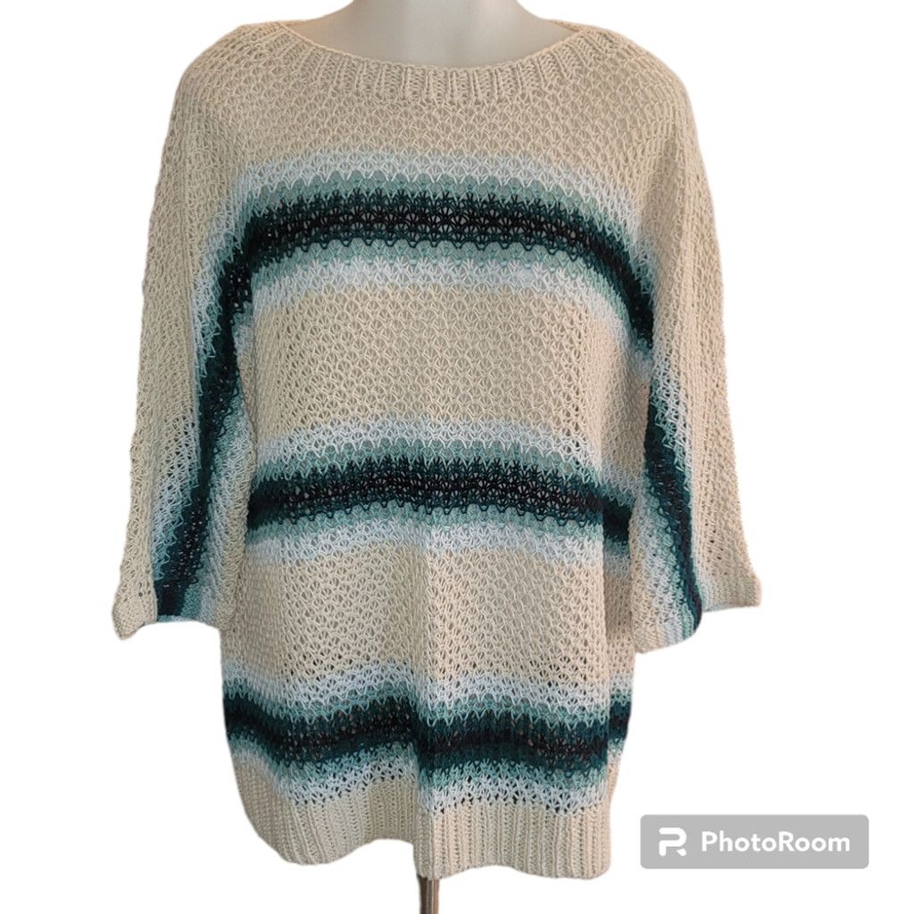 J. Jill Women's J. Jill Cream and Blue Striped Sweater Size L Size L / US 10 / IT 46 - 2 Thumbnail