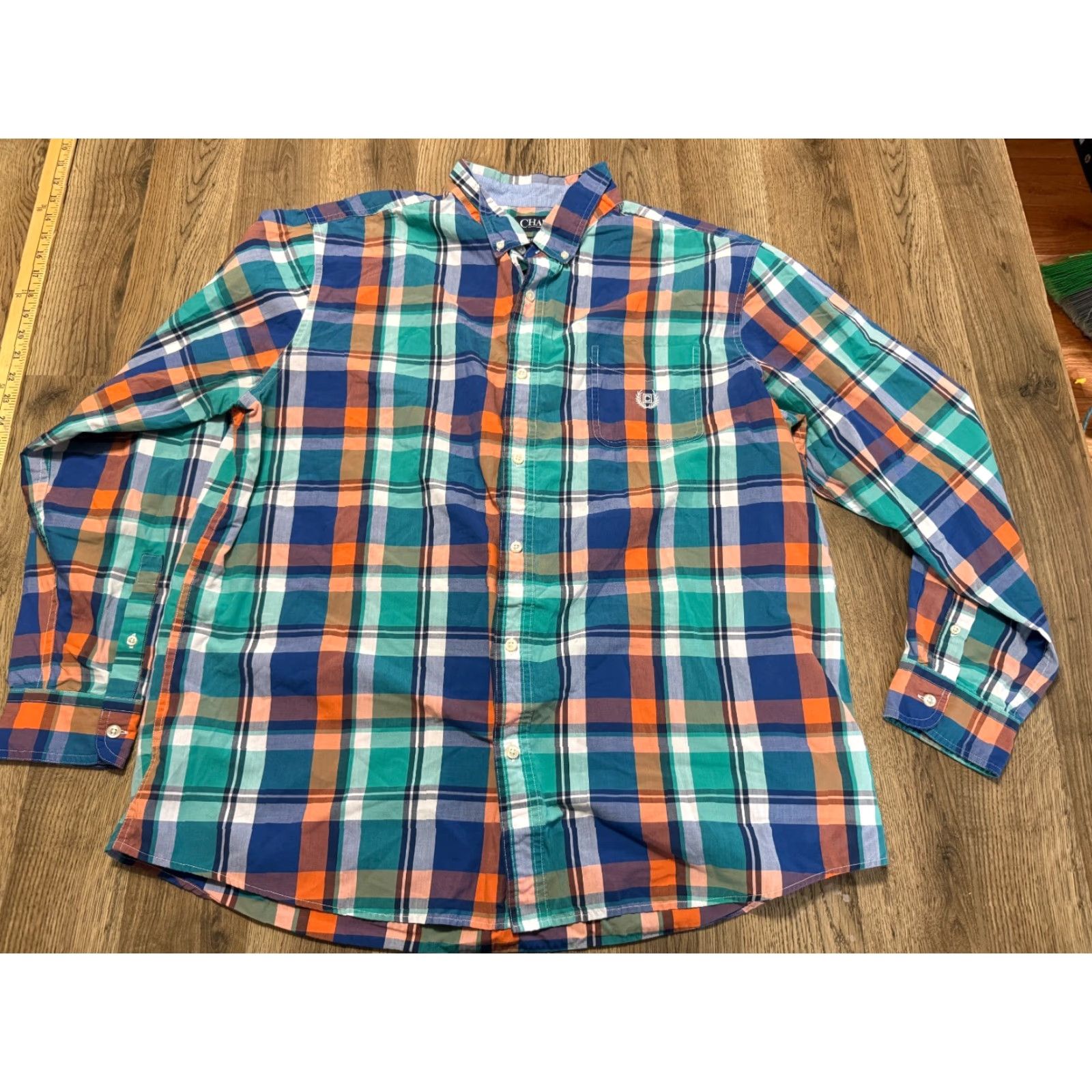 Chaps VINTAGE CHAPS Shirt Men XXL Orange Blue Green Plaid Long Sleeve Button Down Size US XXL / EU 58 / 5 - 2 Thumbnail